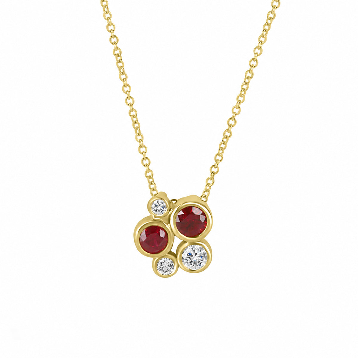18ct Yellow Gold Ruby & Diamond Cascata Bubble Necklace