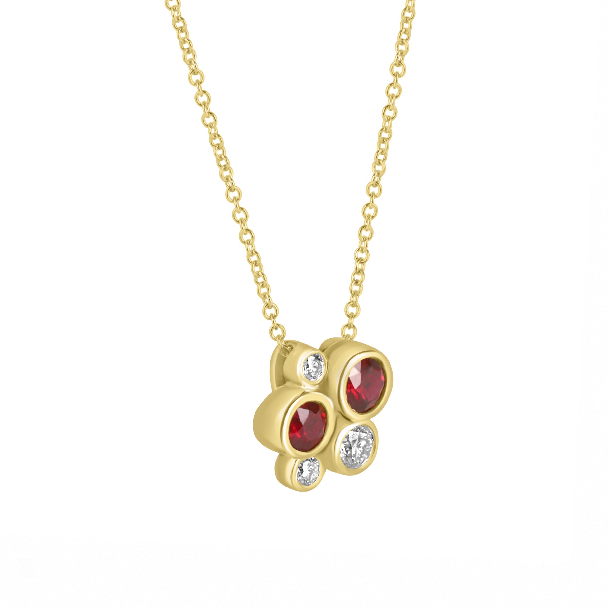18ct Yellow Gold Ruby & Diamond Cascata Bubble Necklace