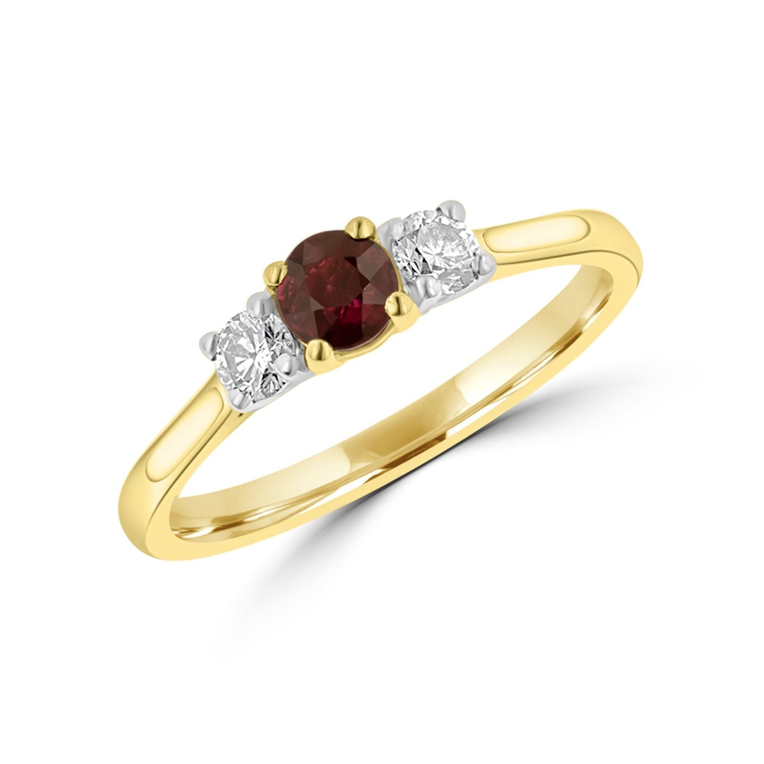 18ct Yellow Gold Ruby and Diamond Three Stone Ring