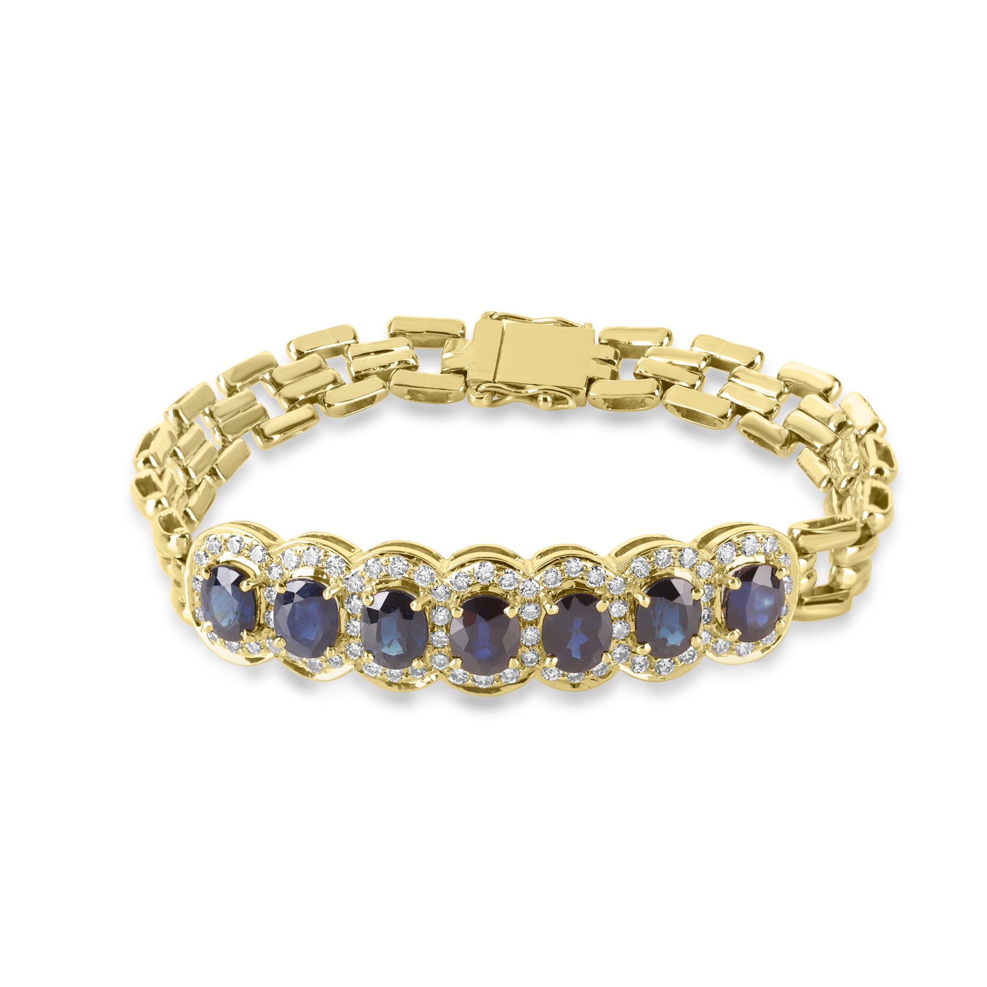 18ct Yellow Gold Seven Oval Sapphire & Diamond Pre Owned Bracelet