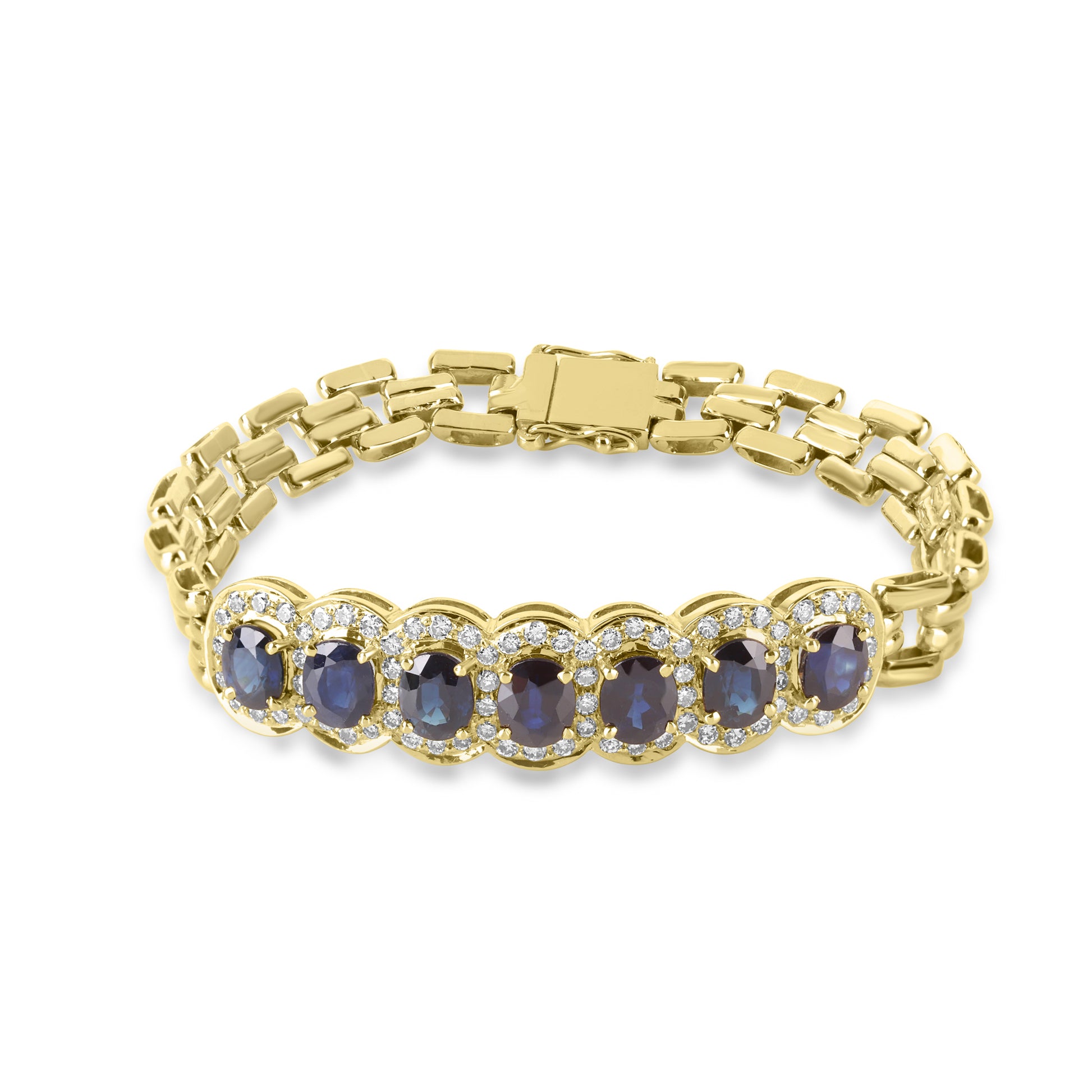 18ct Yellow Gold Seven Oval Sapphire & Diamond Pre Owned Bracelet
