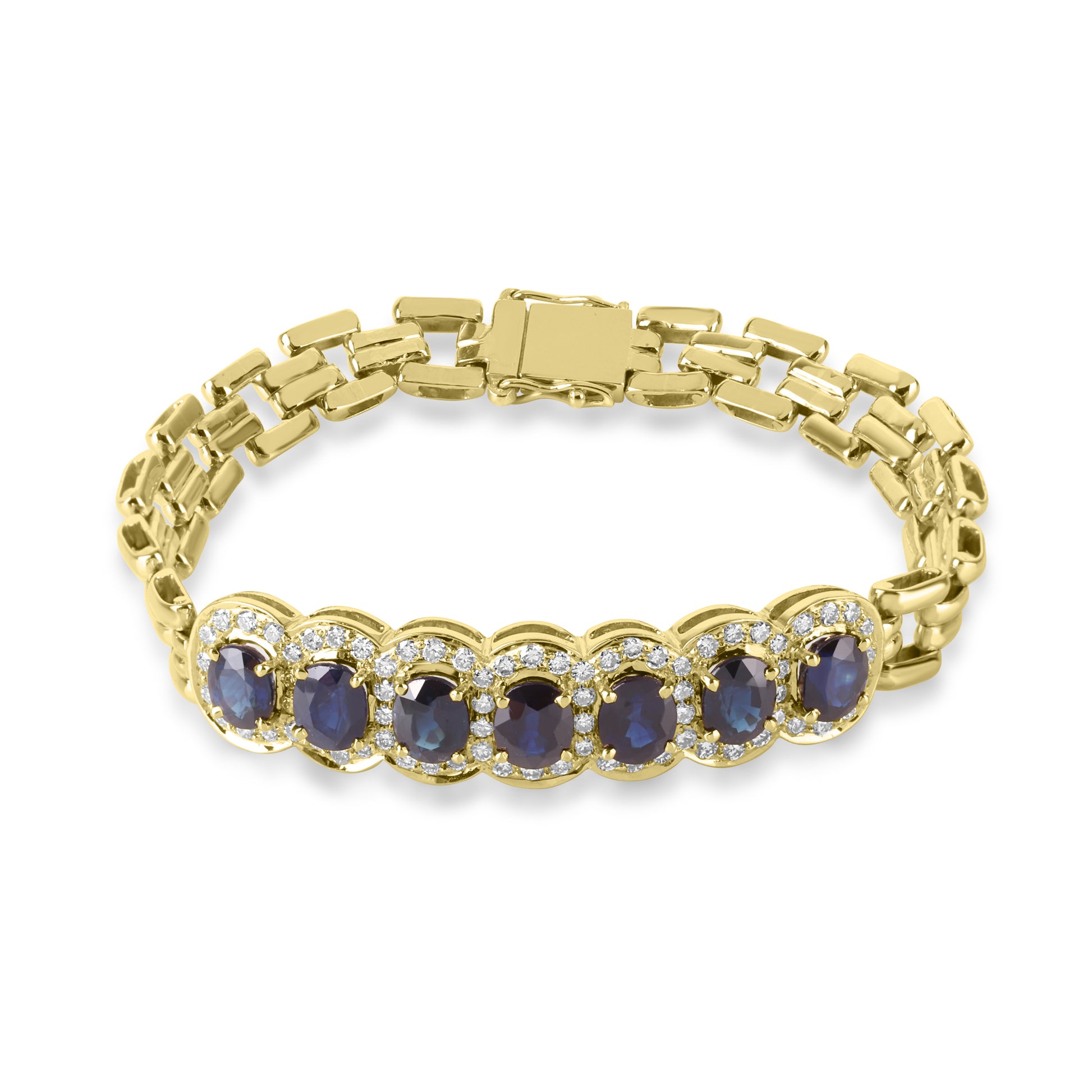 18ct Yellow Gold Seven Oval Sapphire & Diamond Pre Owned Bracelet