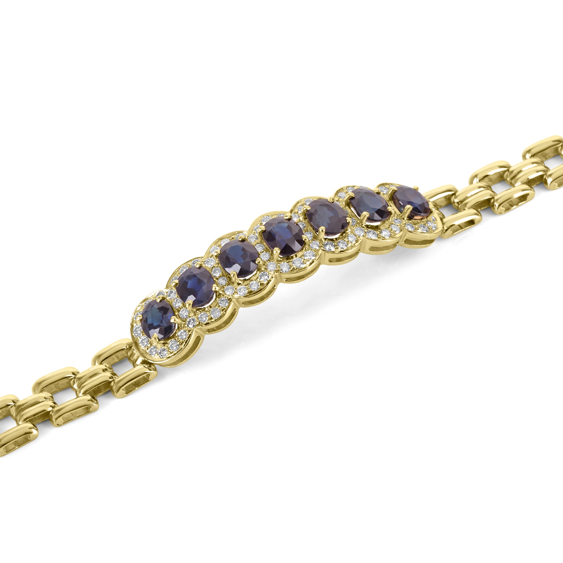 18ct Yellow Gold Seven Oval Sapphire & Diamond Pre Owned Bracelet