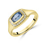 18ct Yellow Gold Signet-Style Sapphire Dress Ring with Diamond Halo