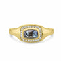 18ct Yellow Gold Signet-Style Sapphire Dress Ring with Diamond Halo