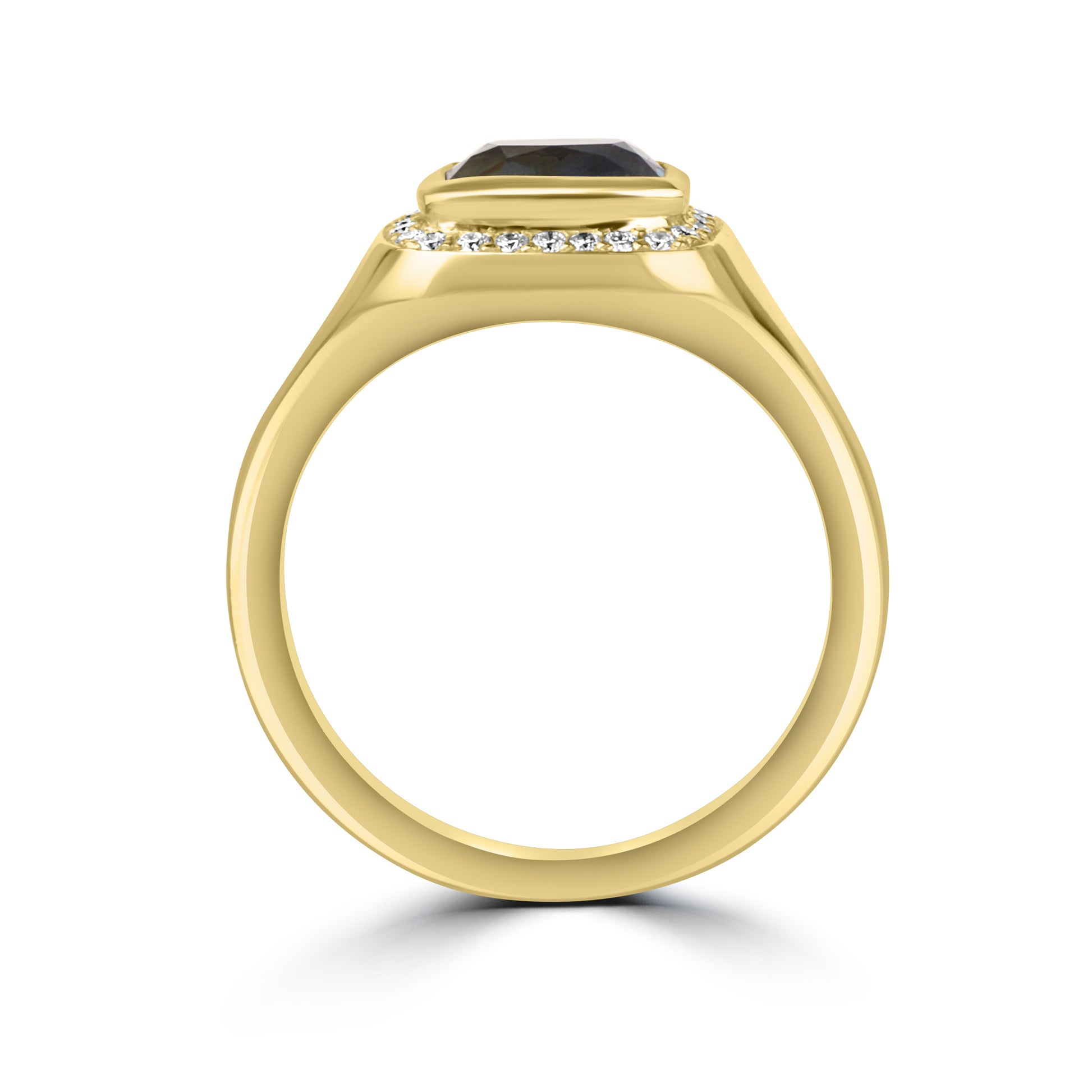 18ct Yellow Gold Signet-Style Sapphire Dress Ring with Diamond Halo