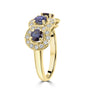 18ct Yellow Gold Three Sapphire & Diamond Halo Cluster Pre Owned Ring