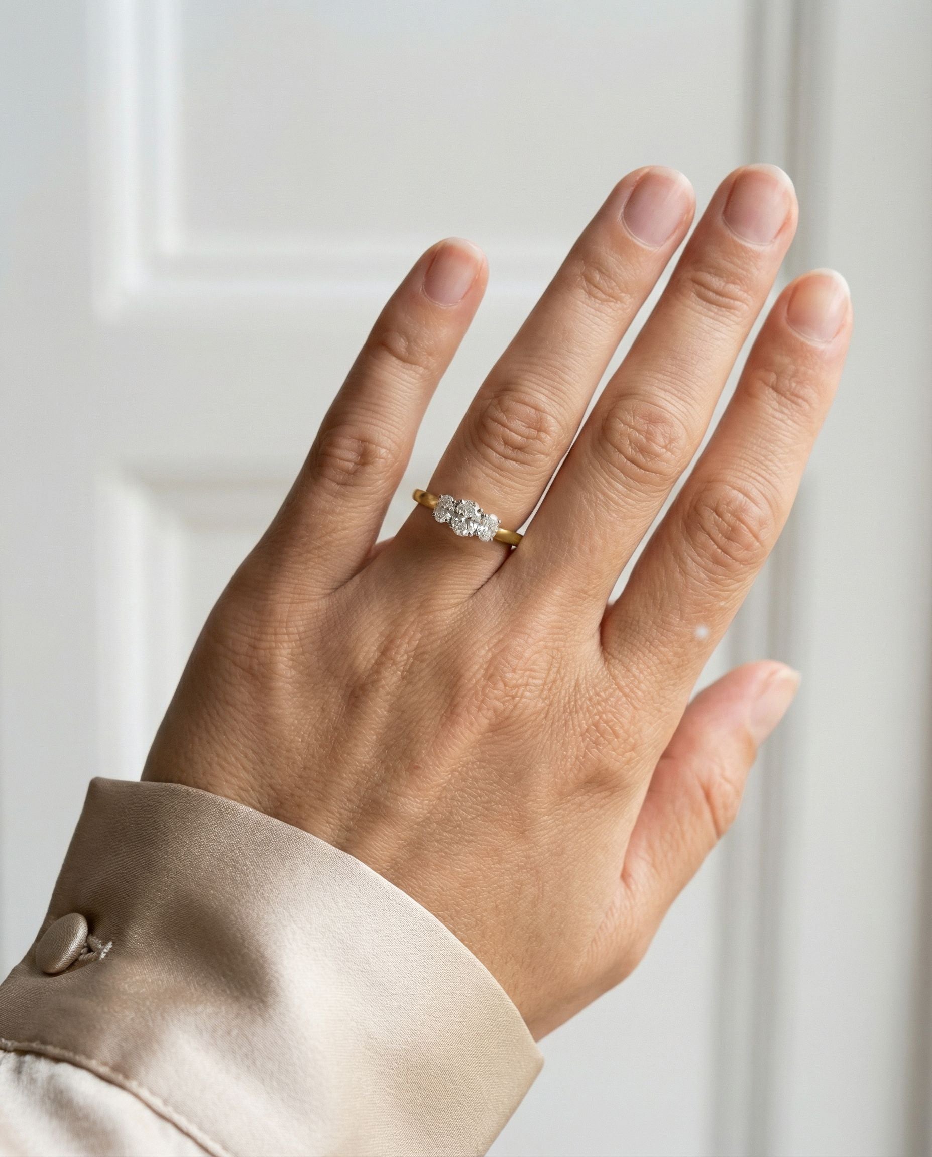 18ct Yellow Gold with Platinum Setting Three Stone Oval Diamond Ring