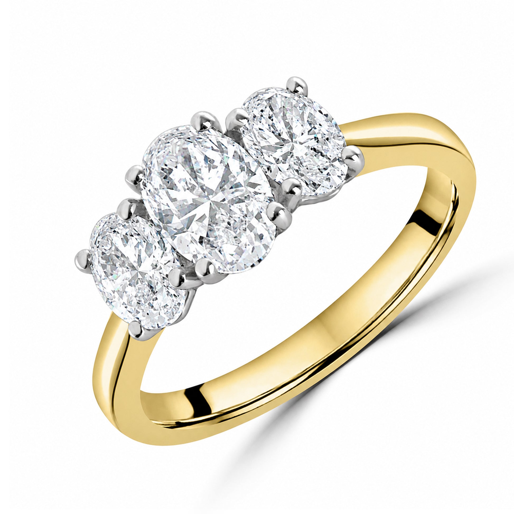 18ct Yellow Gold with Platinum Setting Three Stone Oval Diamond Ring