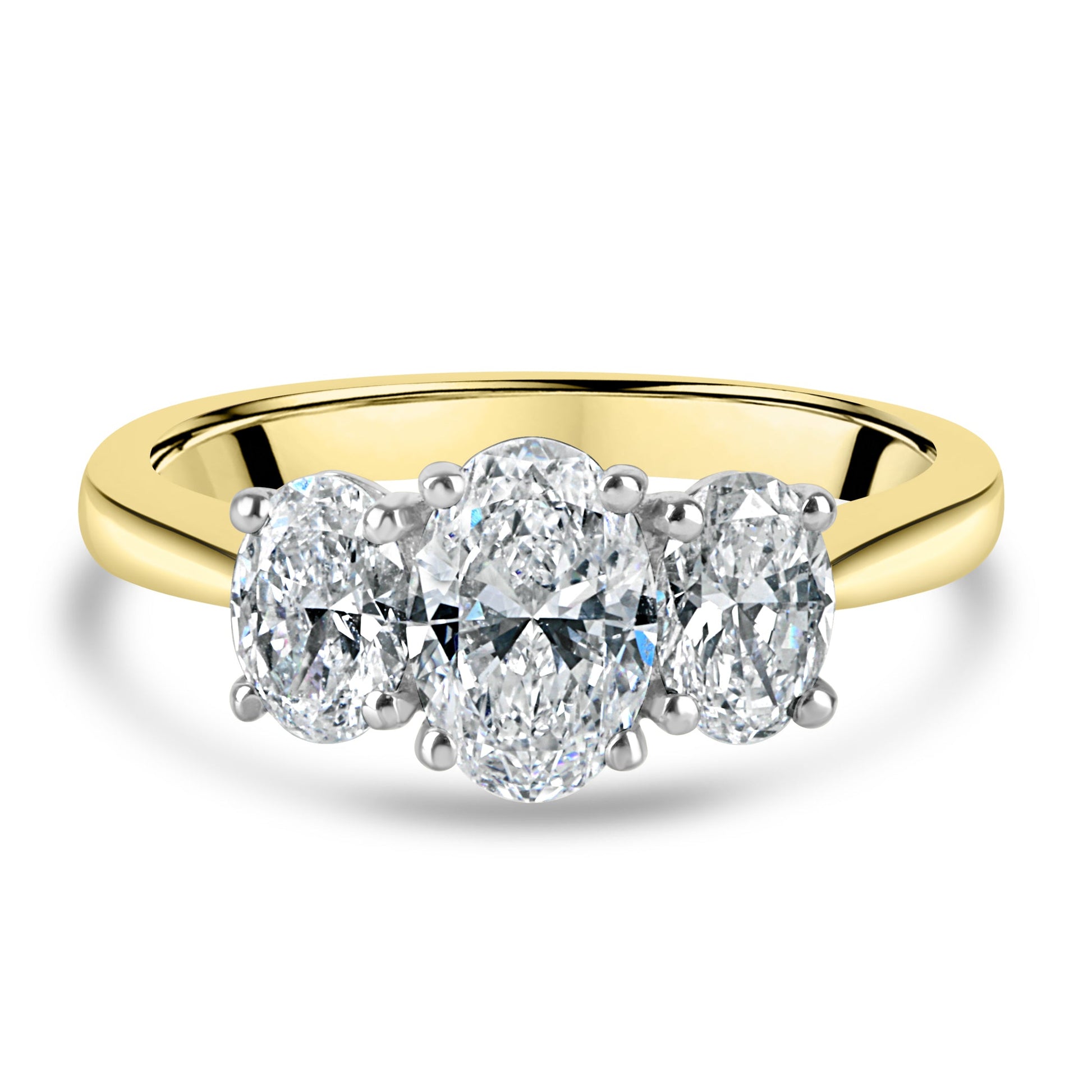 18ct Yellow Gold with Platinum Setting Three Stone Oval Diamond Ring