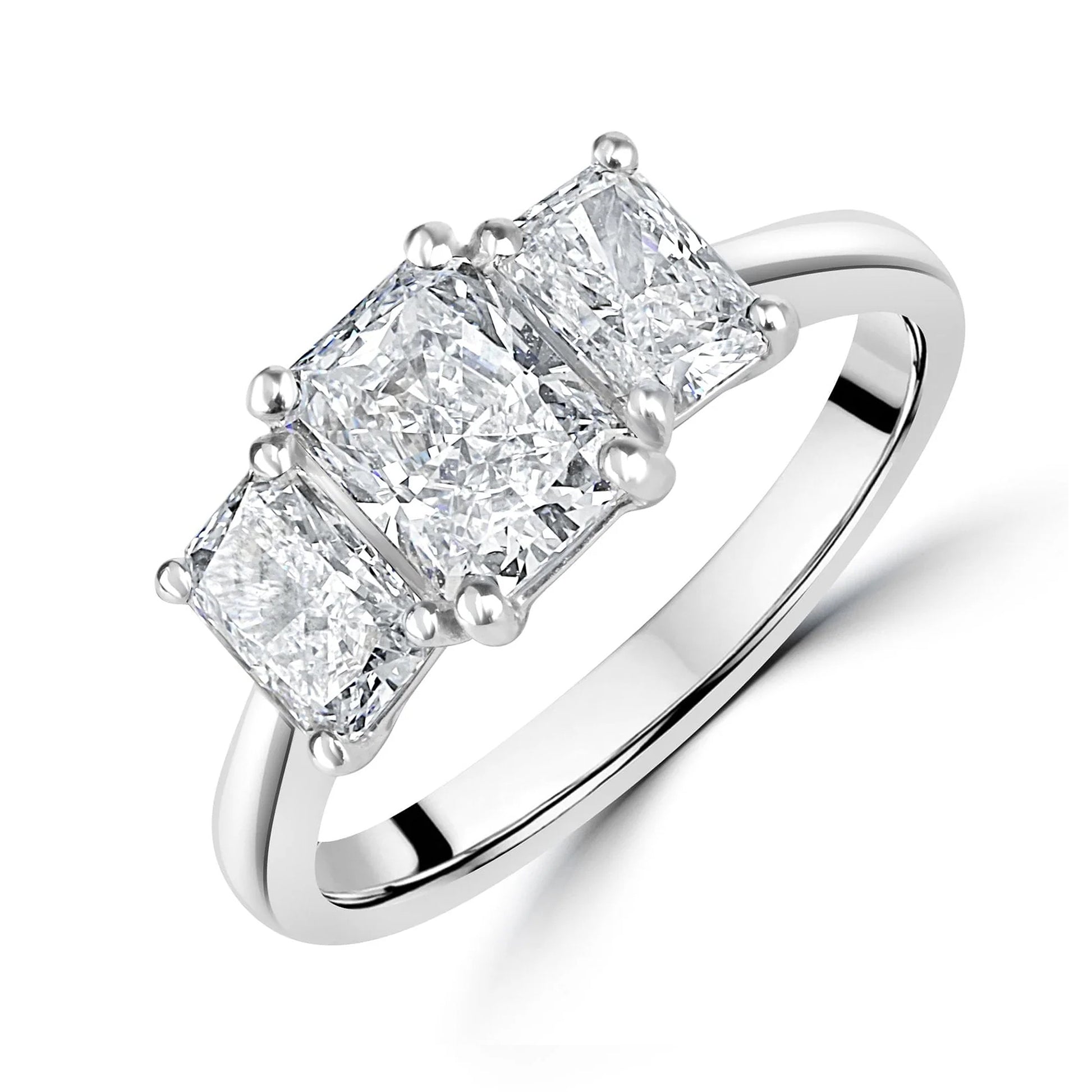 2.00ct Radiant Cut Lab Grown Diamond Three Stone Ring
