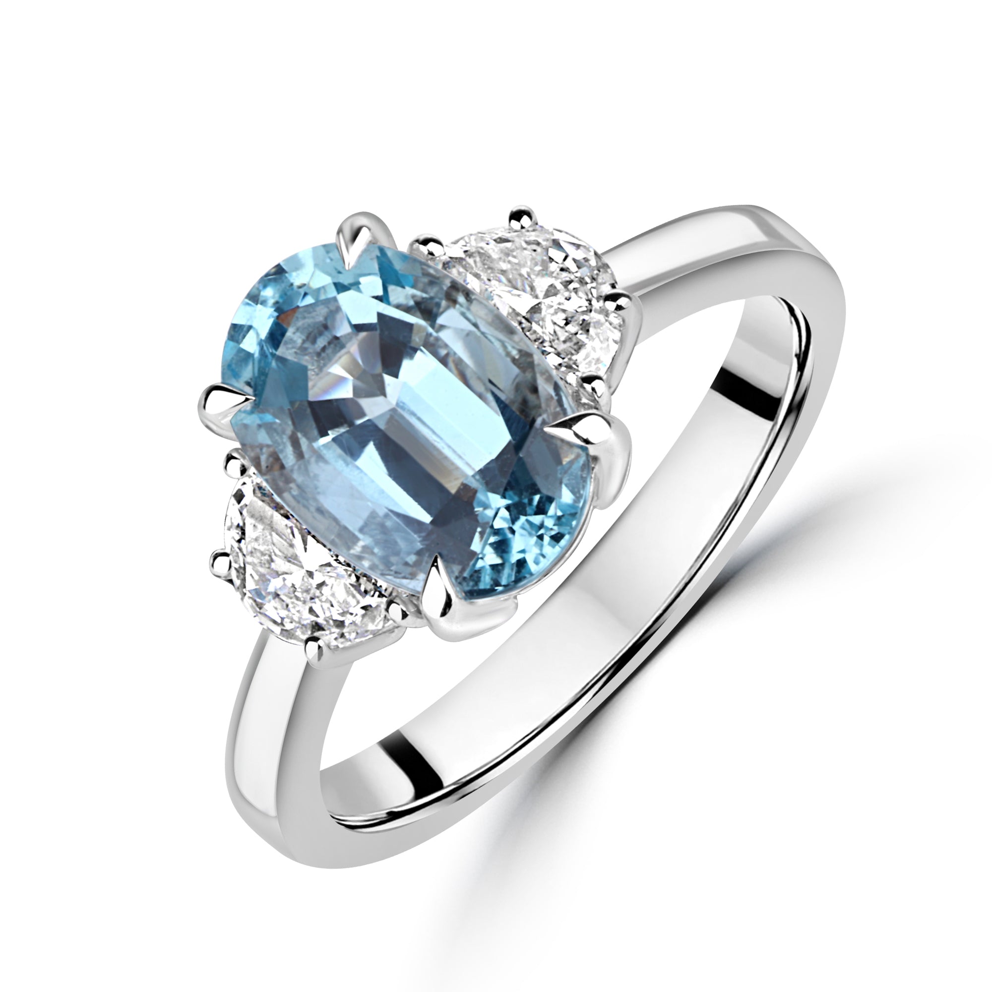 2.36ct Oval Criss Aquamarine and Half Moon Diamond Ring