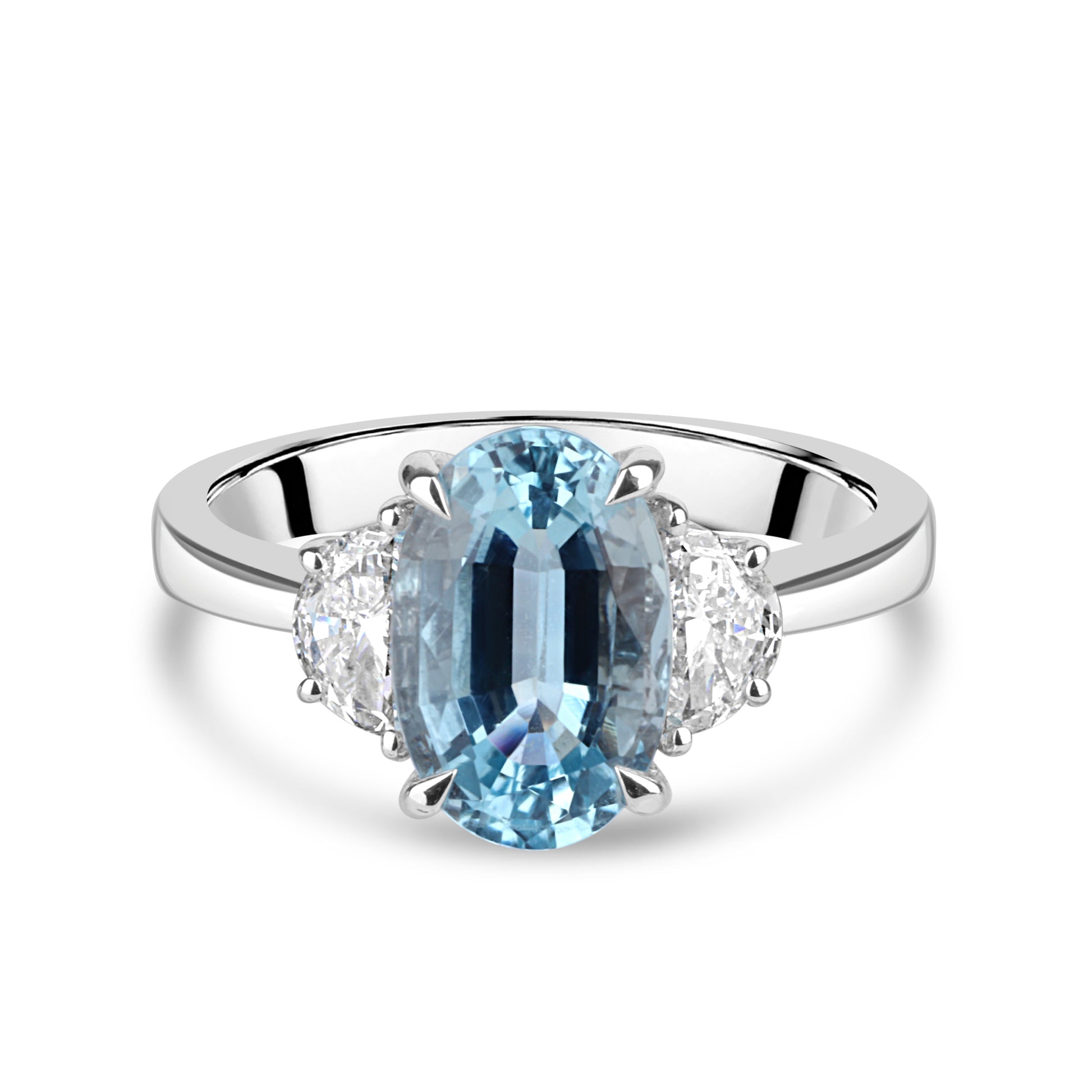 2.36ct Oval Criss Aquamarine and Half Moon Diamond Ring