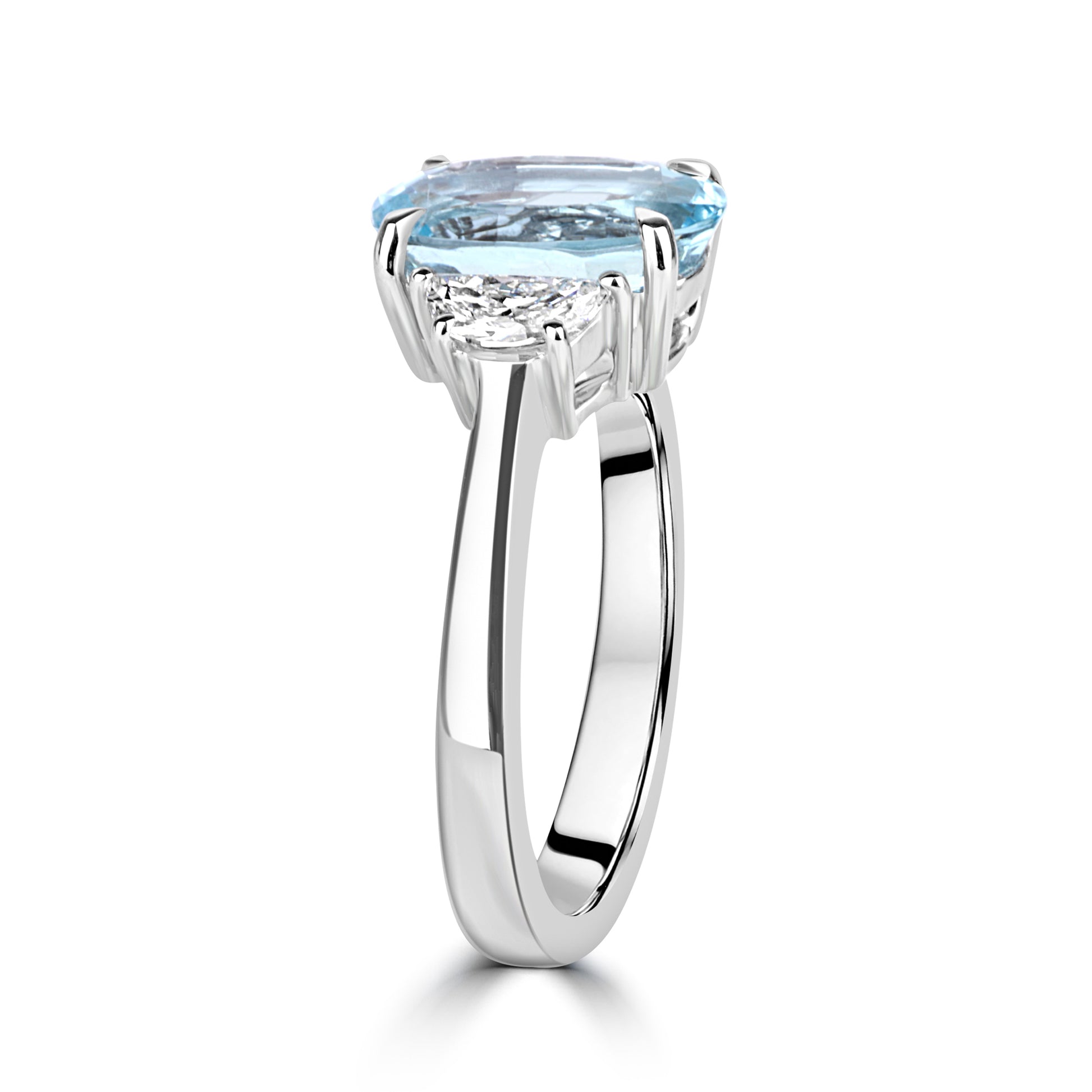 2.36ct Oval Criss Aquamarine and Half Moon Diamond Ring