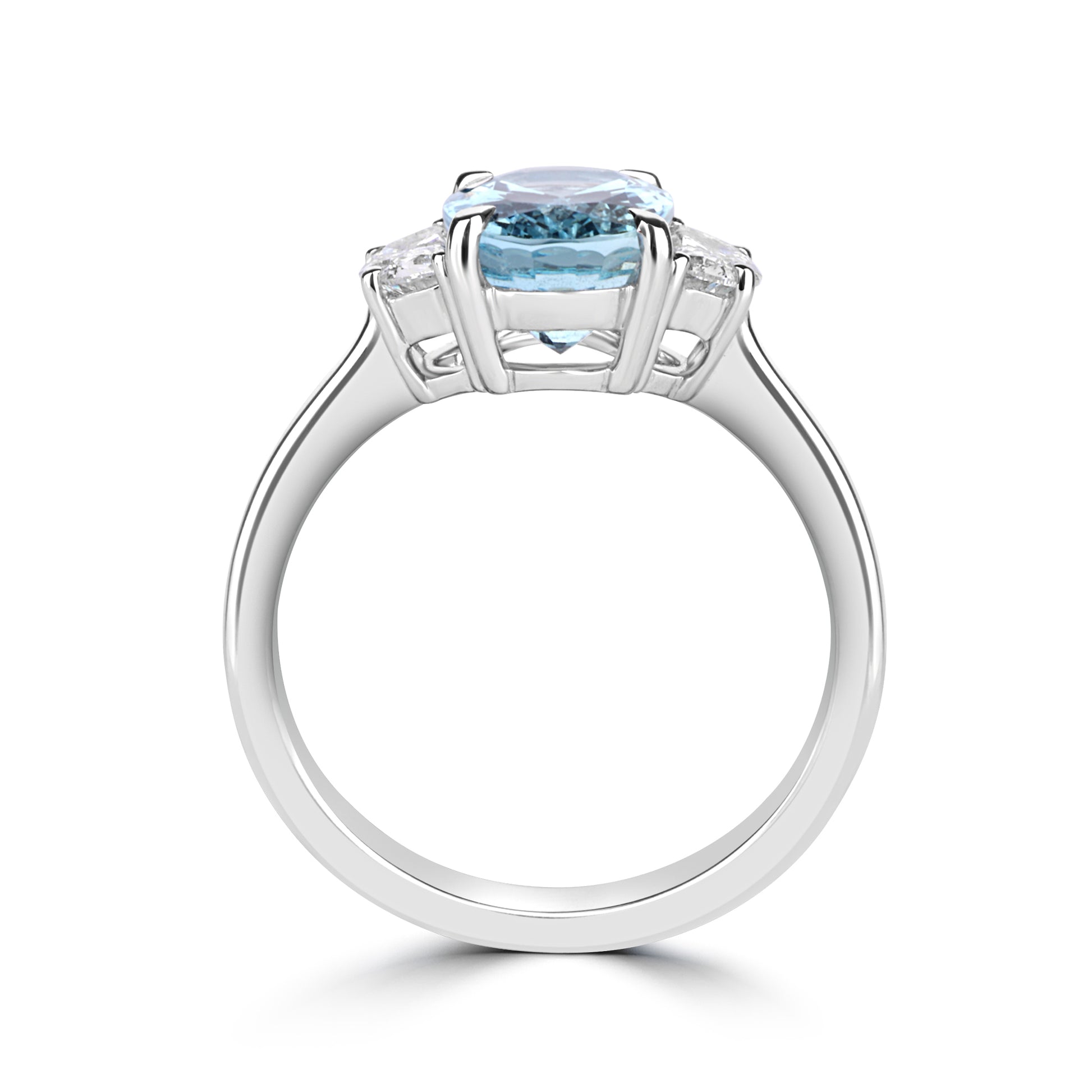 2.36ct Oval Criss Aquamarine and Half Moon Diamond Ring