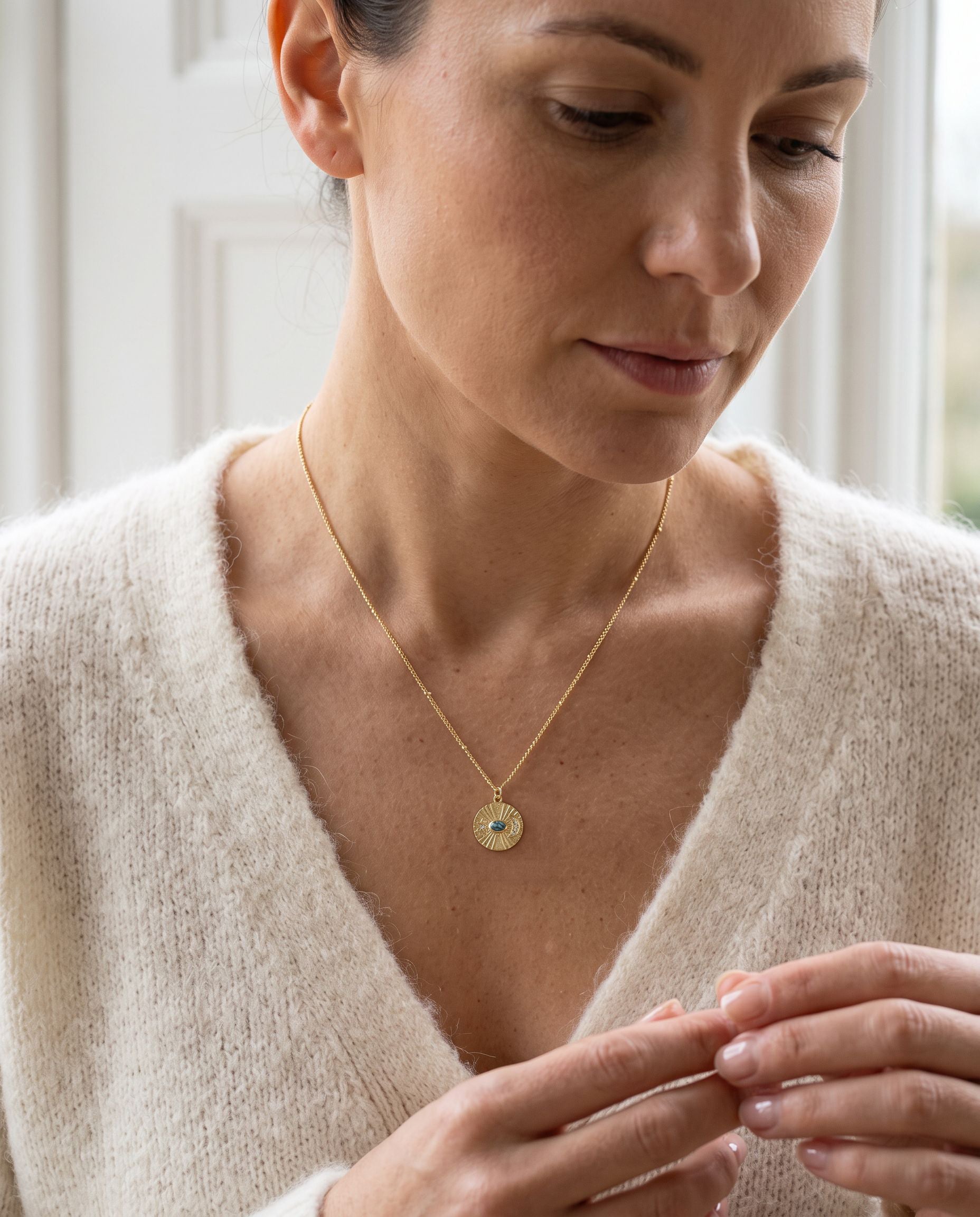 24ct Yellow Gold Plated Silver Disc Necklace With Turquoise and CZs