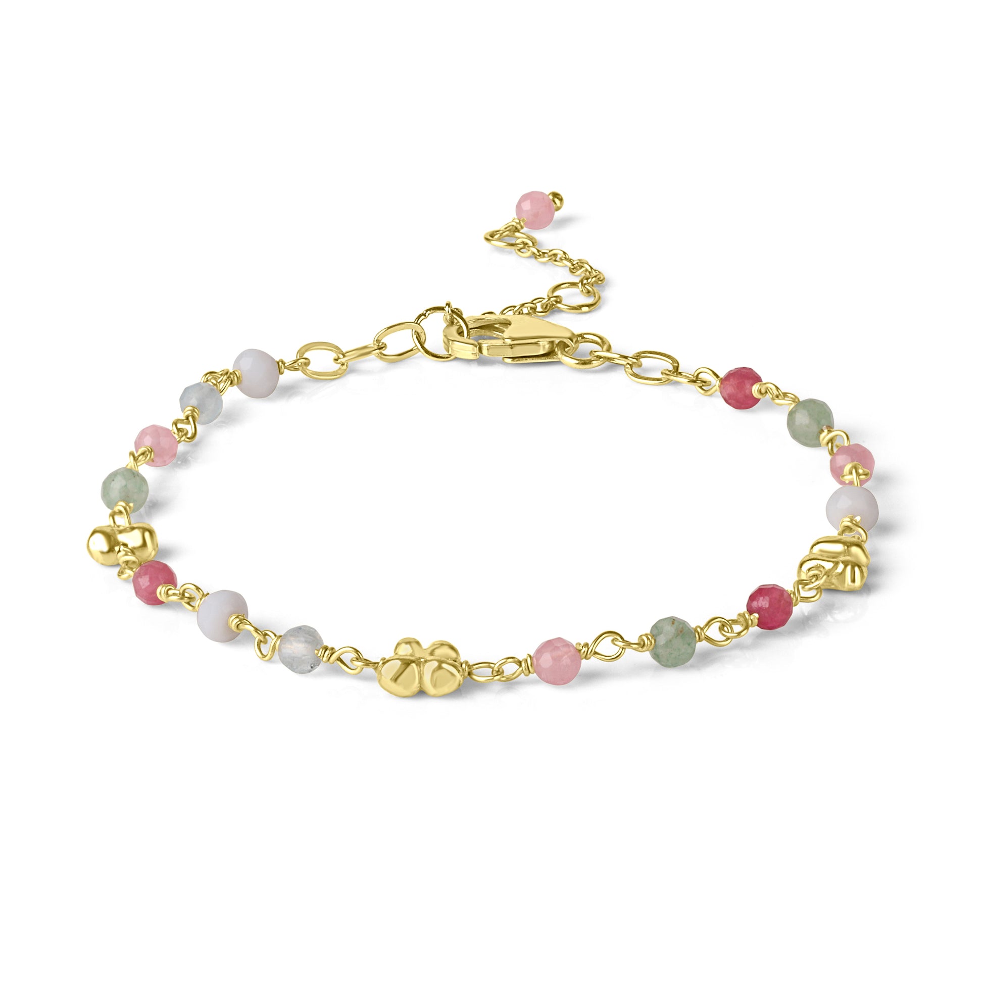 24ct Gold Plated Sterling Silver Multi-Gemstone Beaded Bracelet