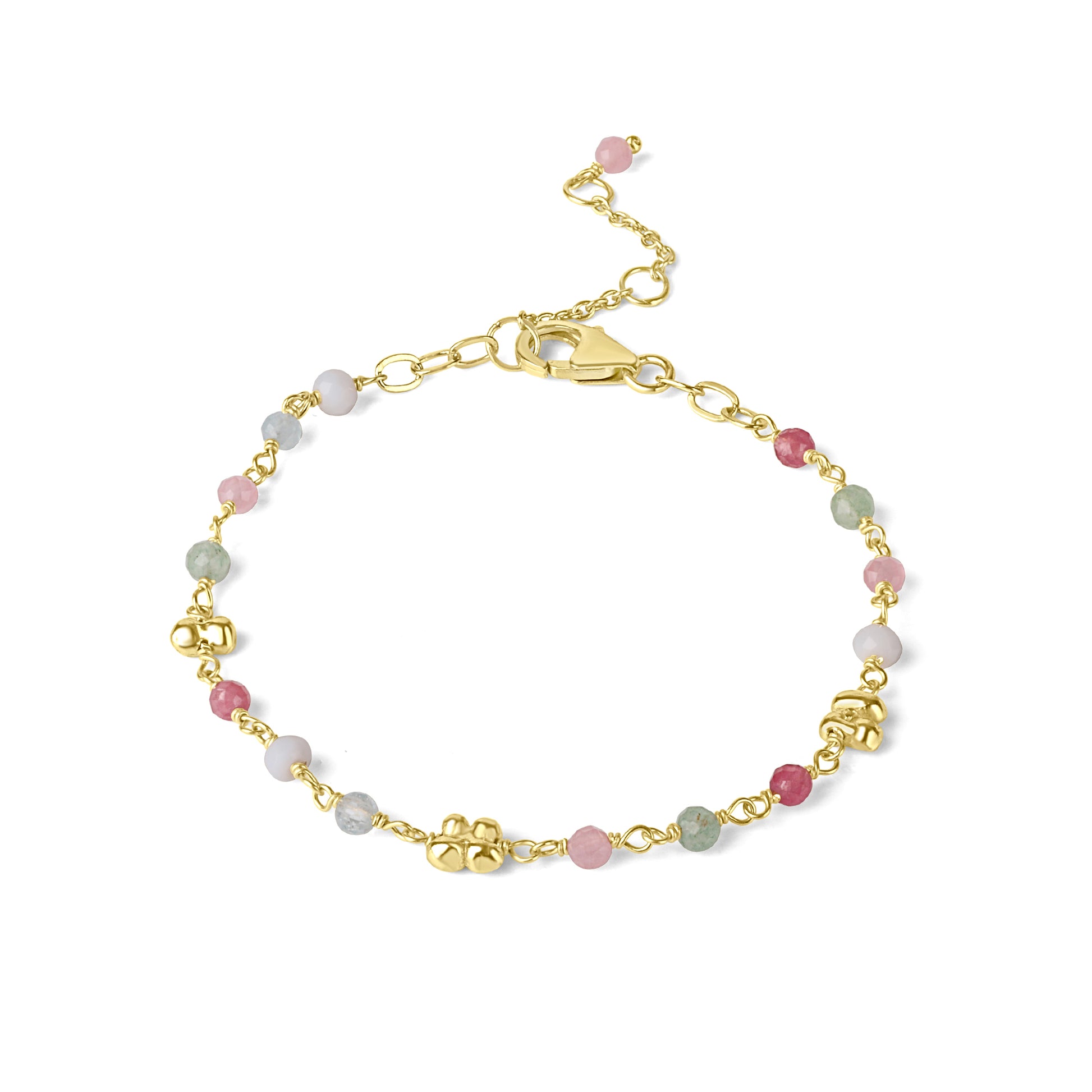 24ct Gold Plated Sterling Silver Multi-Gemstone Beaded Bracelet