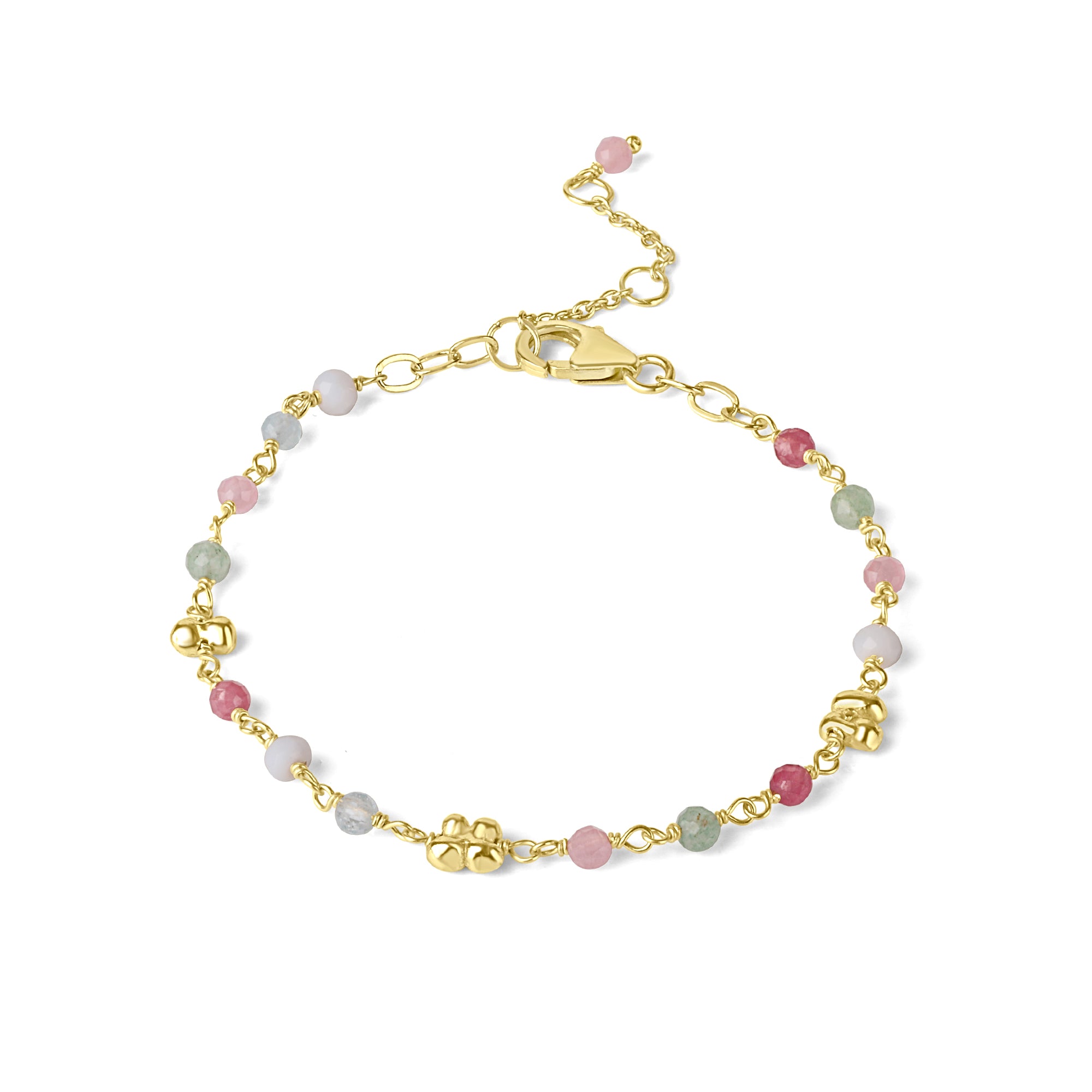 24ct Gold Plated Sterling Silver Multi-Gemstone Beaded Bracelet