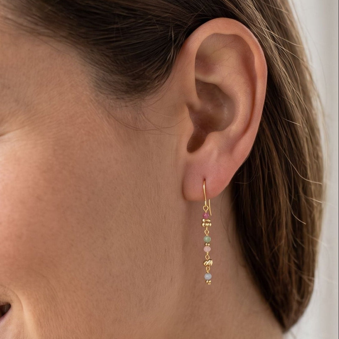 24ct Gold Plated Sterling Silver Multi Stone Pull Through Chain Drop Earrings