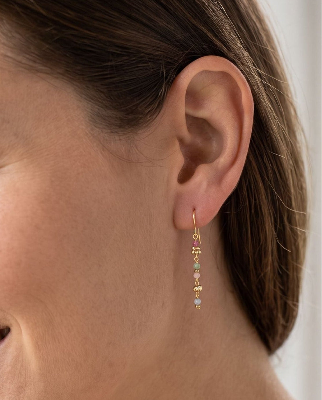 24ct Gold Plated Sterling Silver Multi Stone Pull Through Chain Drop Earrings