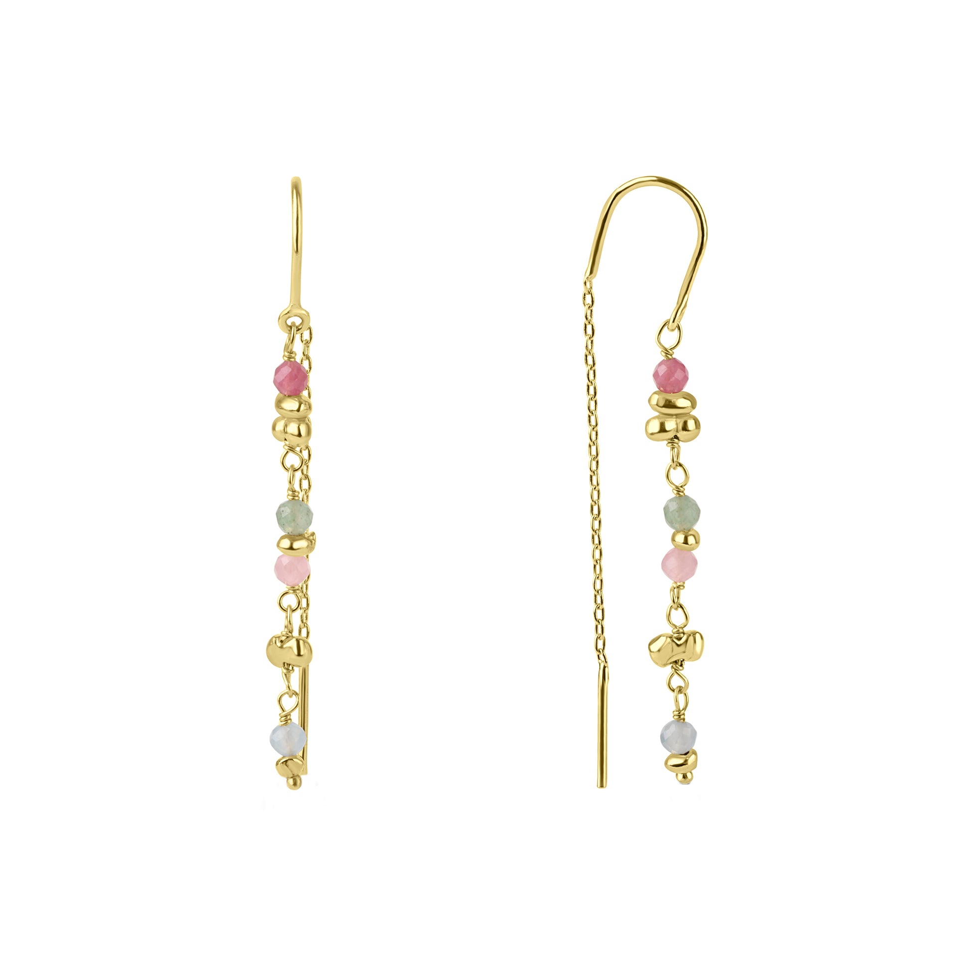 24ct Gold Plated Sterling Silver Multi Stone Pull Through Chain Drop Earrings