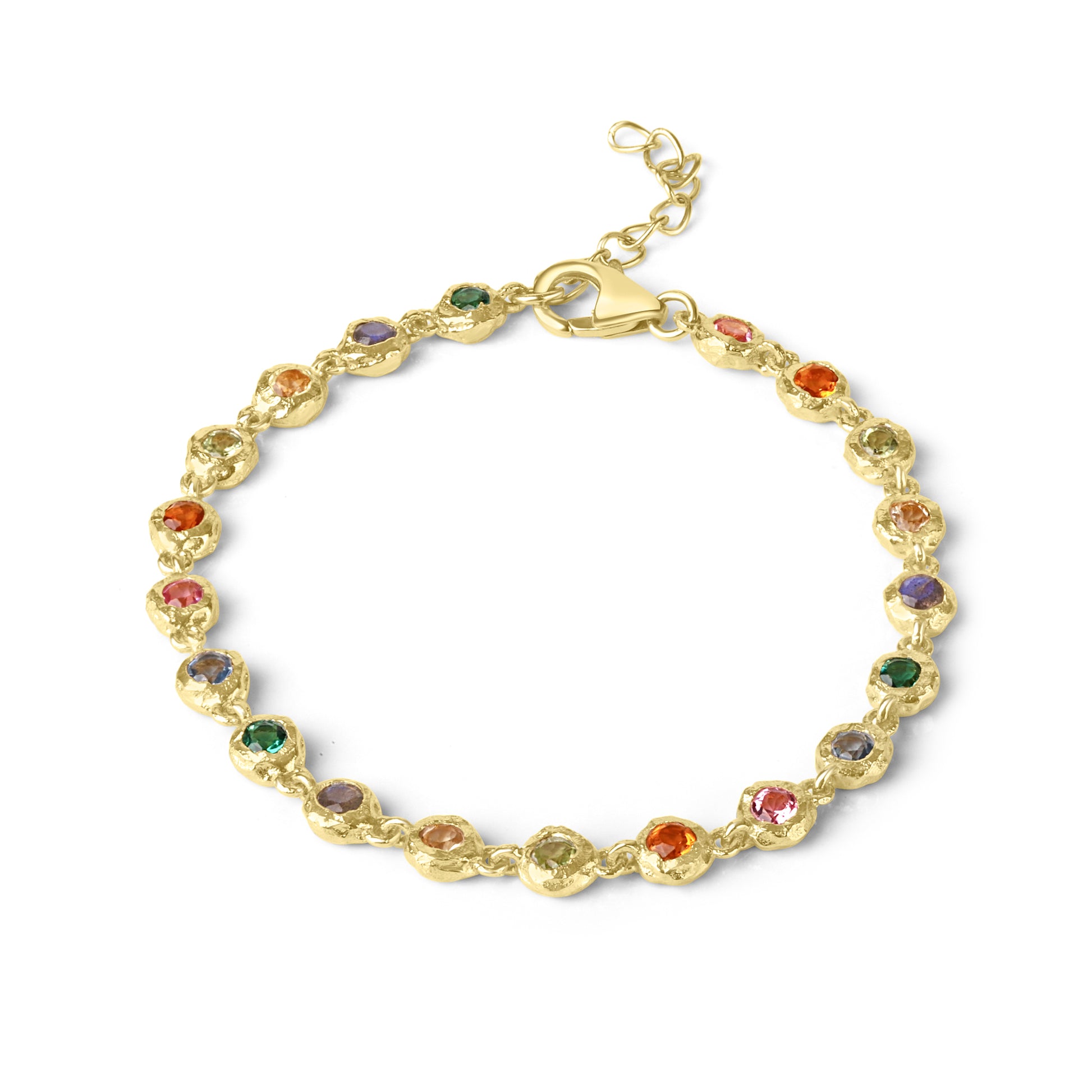 24ct Yellow Gold Plated Multi Stone Bracelet With Rubover Setting