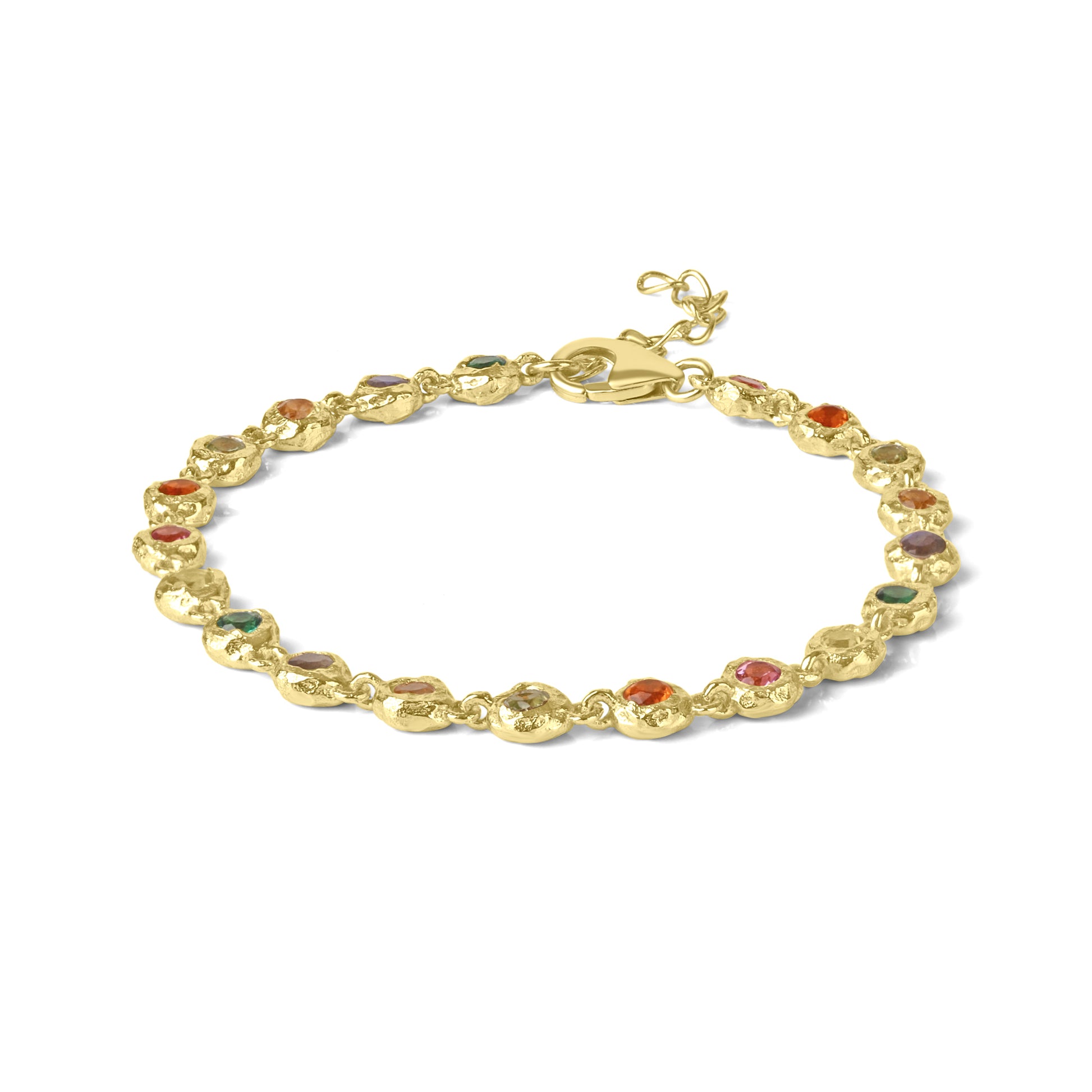 24ct Yellow Gold Plated Multi Stone Bracelet With Rubover Setting