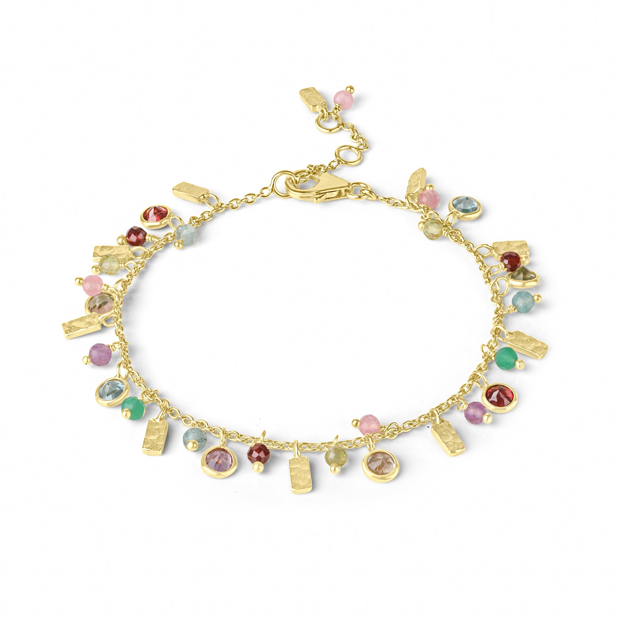 24ct Yellow Gold Plated Multi Stone Dangle Bracelet