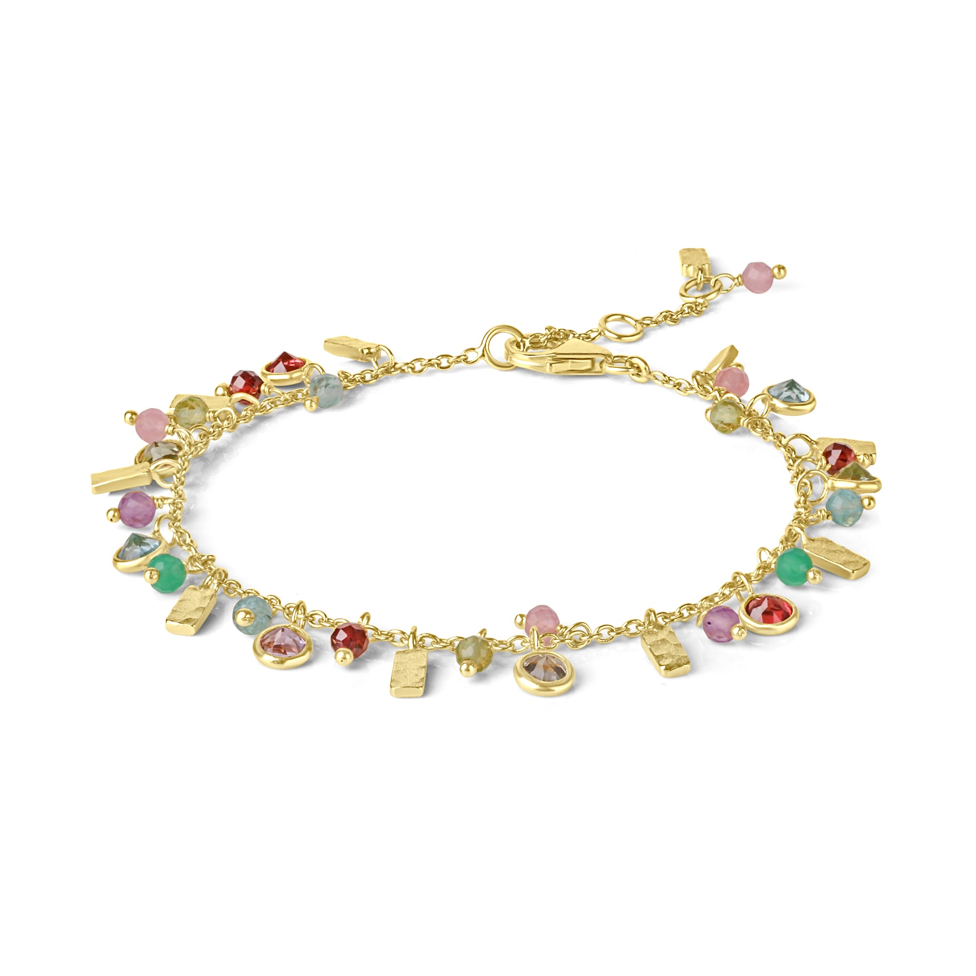 24ct Yellow Gold Plated Multi Stone Dangle Bracelet