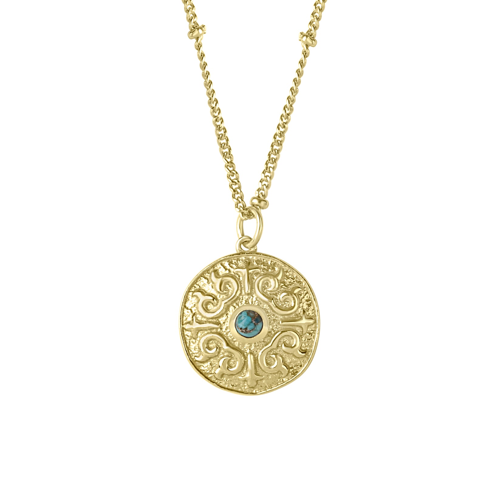 24ct Yellow Gold Plated Silver Disc Necklace With Turquoise