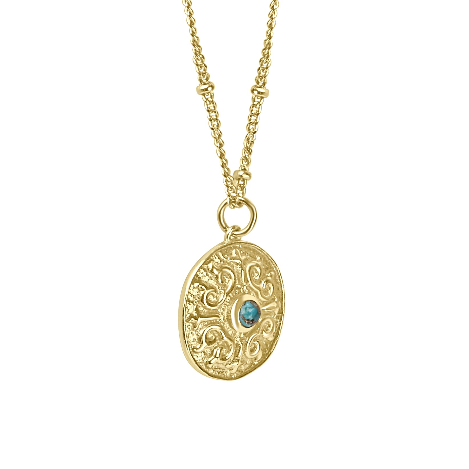 24ct Yellow Gold Plated Silver Disc Necklace With Turquoise