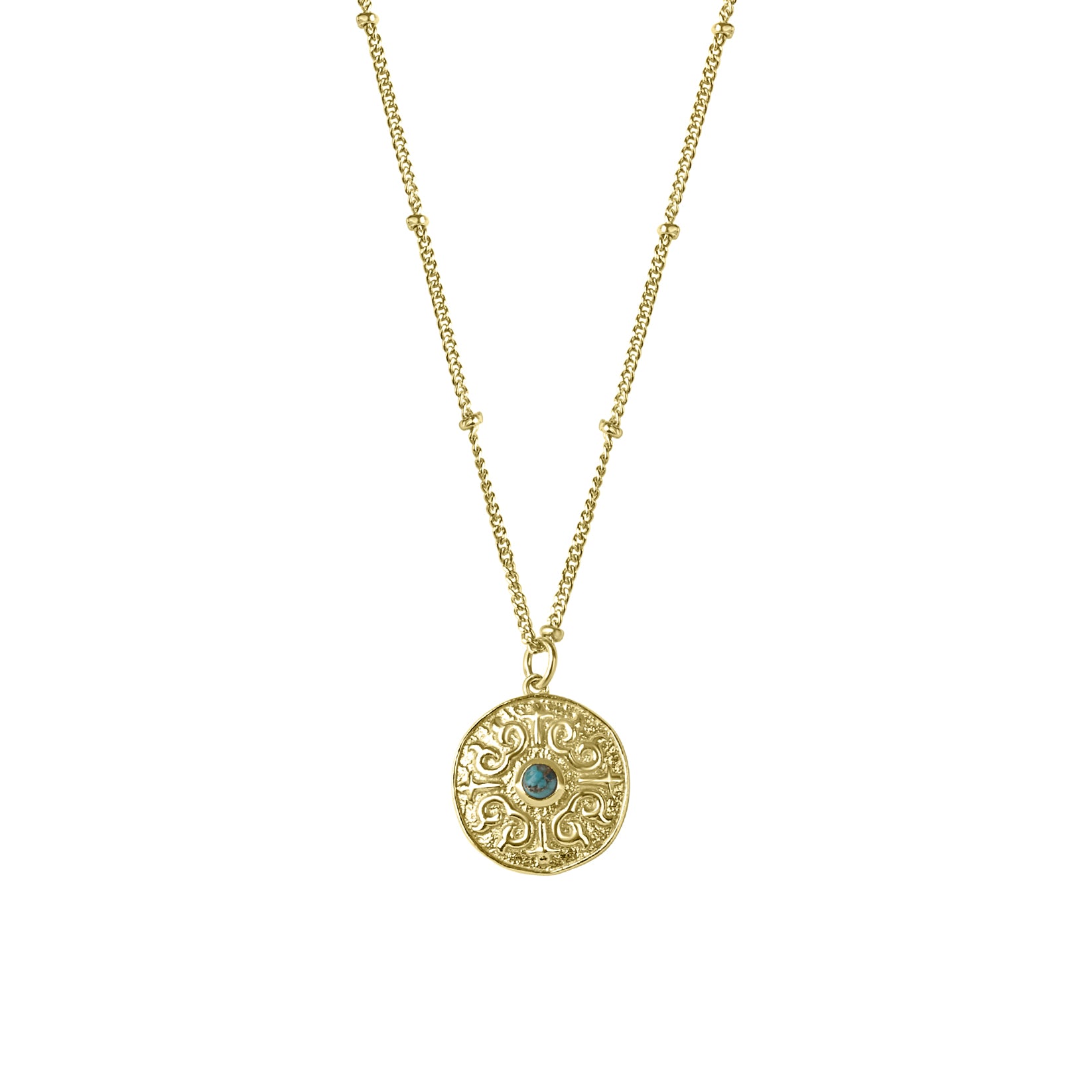 24ct Yellow Gold Plated Silver Disc Necklace With Turquoise