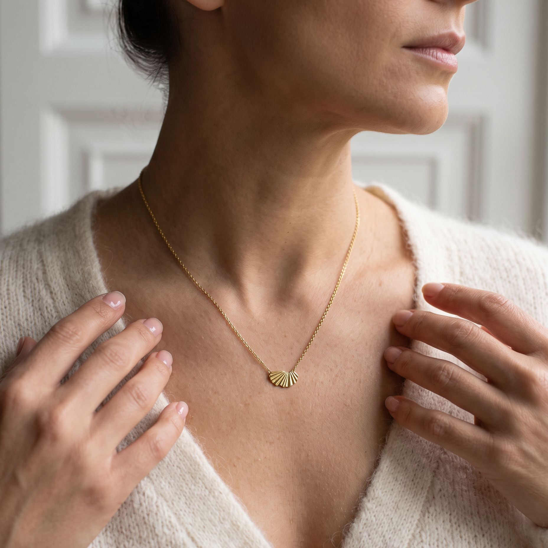24ct Yellow Gold Plated Silver Fan Necklace