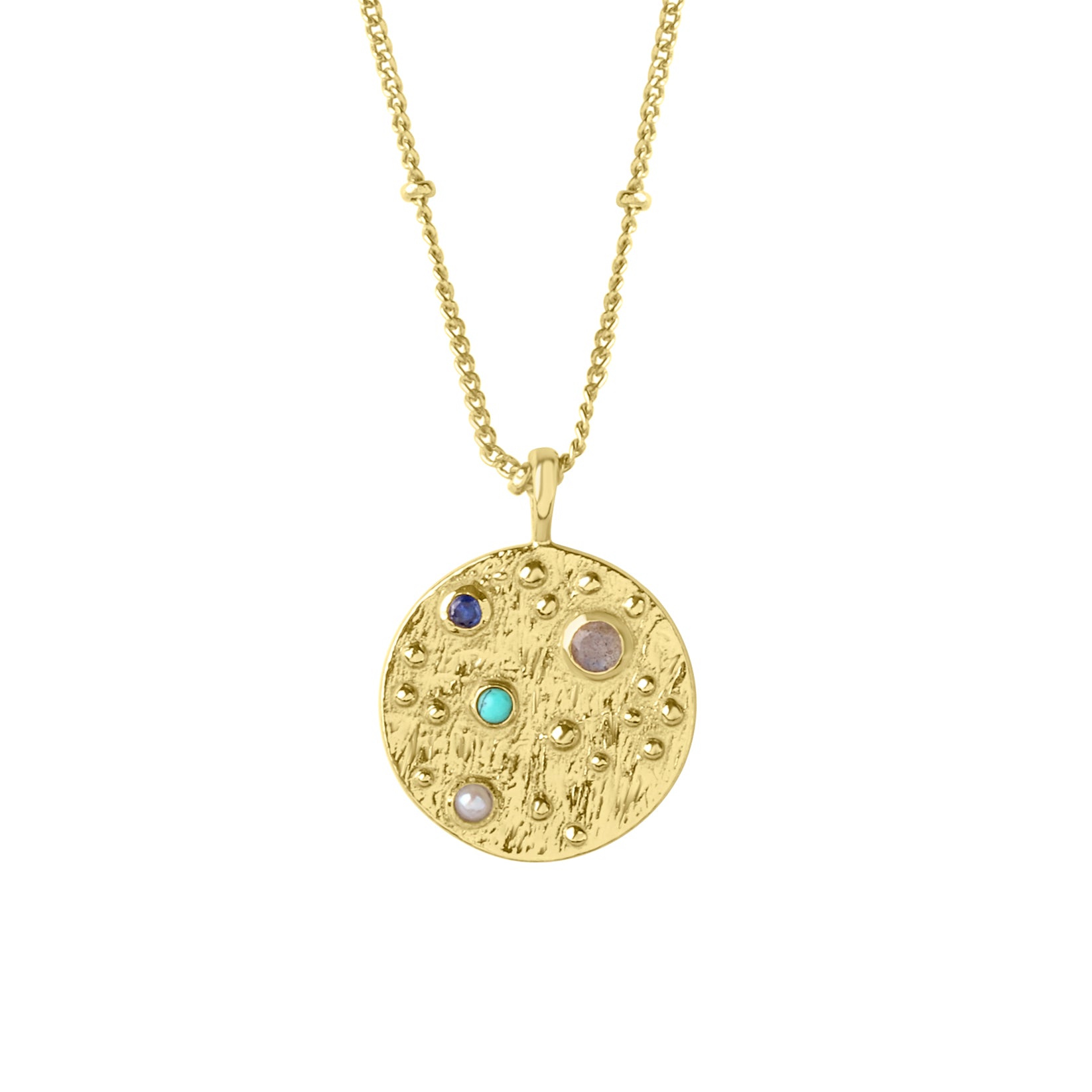 24ct Yellow Gold Plated Silver Multi Stone Disc Necklace