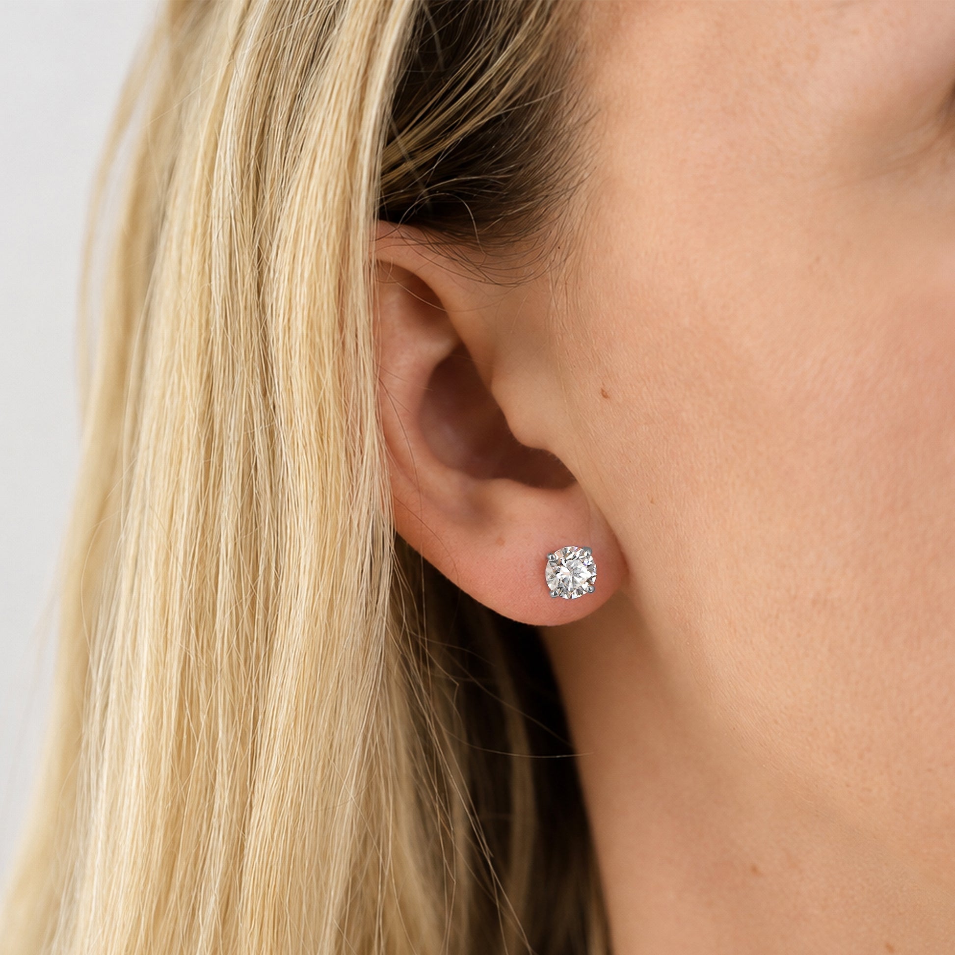 Platinum Round Natural Diamond Claw Set Stud Earrings
