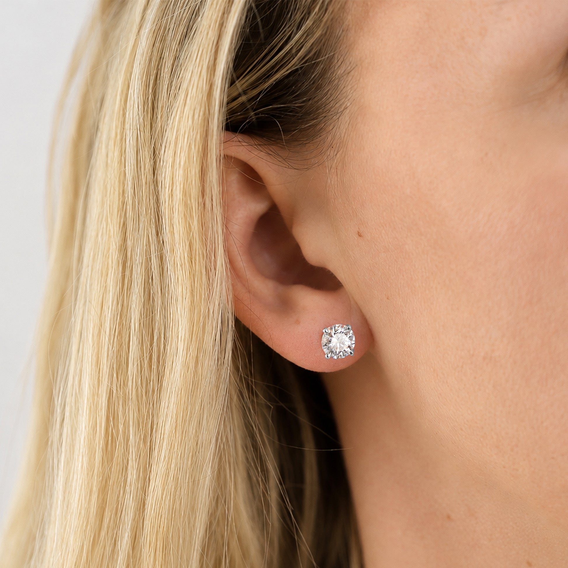 Platinum Round Natural Diamond Claw Set Stud Earrings