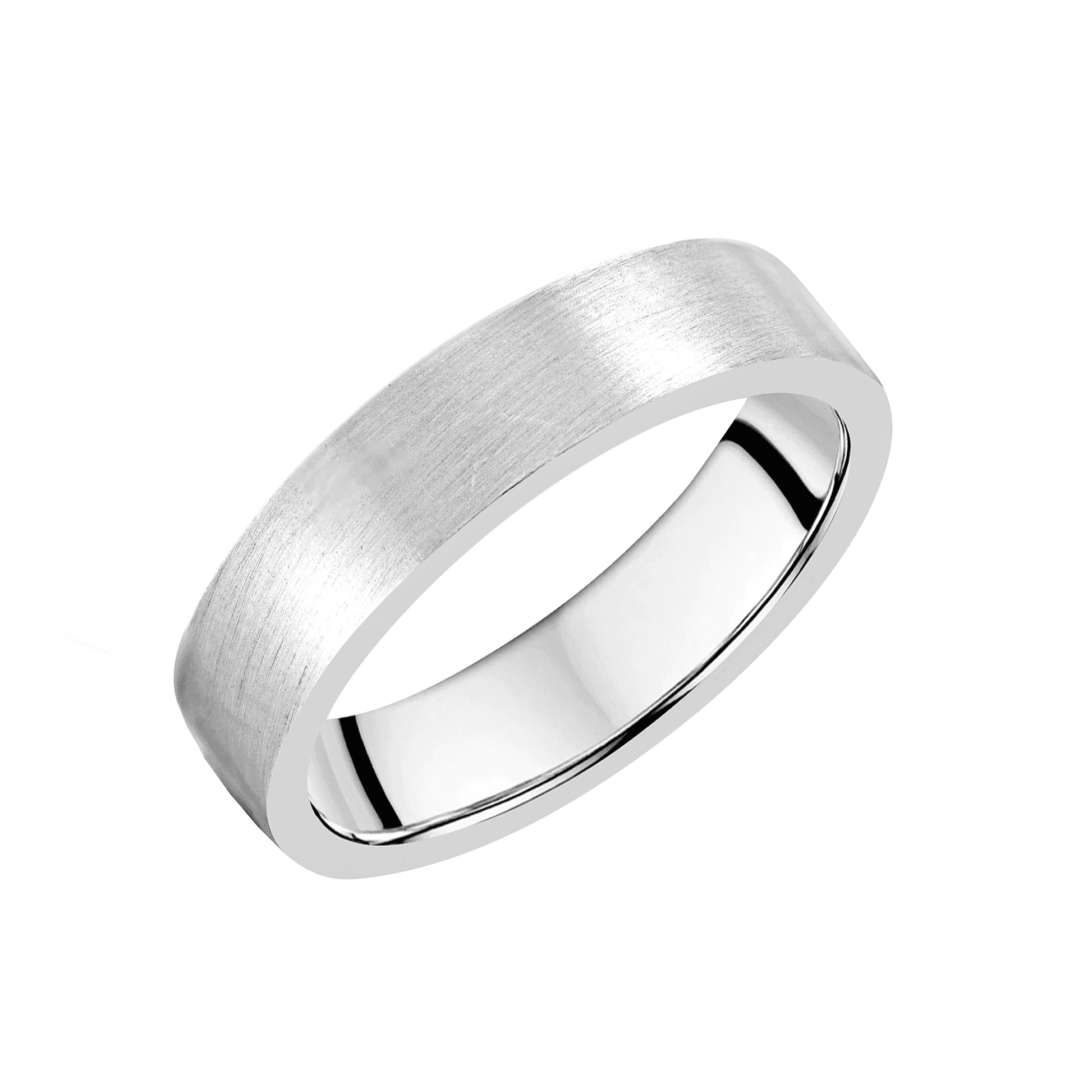5mm Silver Flat Section Band Ring With Satin and Polished Finish