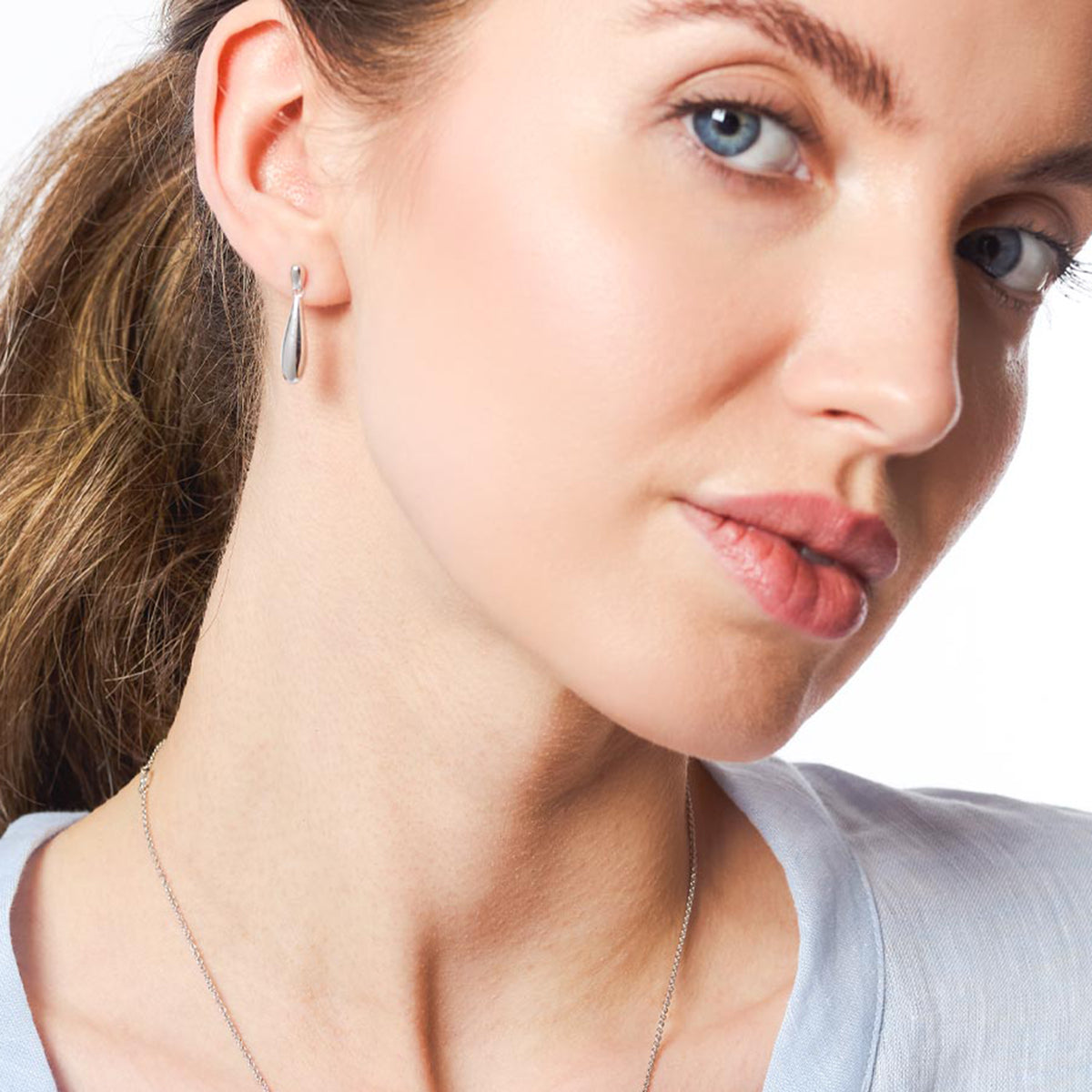Kit Heath Sterling Silver 'Coast Pebble' Smooth Slim Drop Earrings