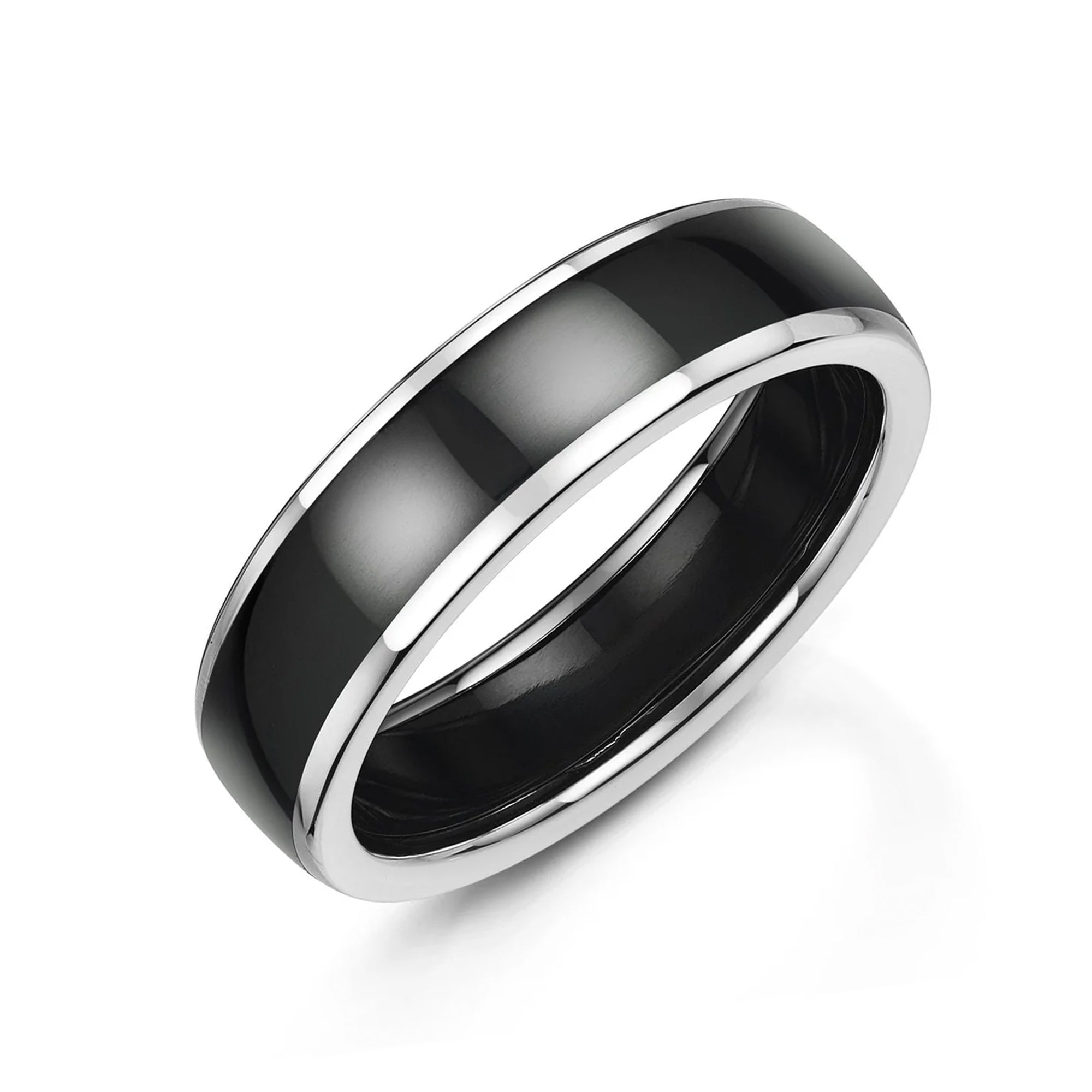 6mm 9ct White Gold Court Band Ring With Zirconium Centre Band