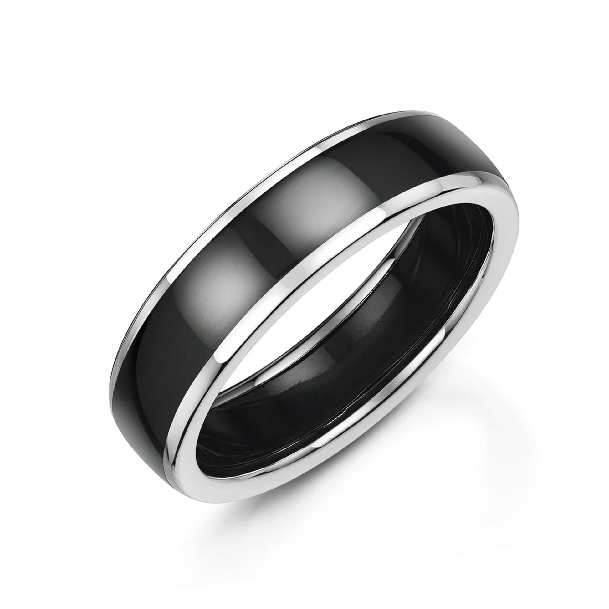 6mm 9ct White Gold Court Band Ring With Zirconium Centre Band