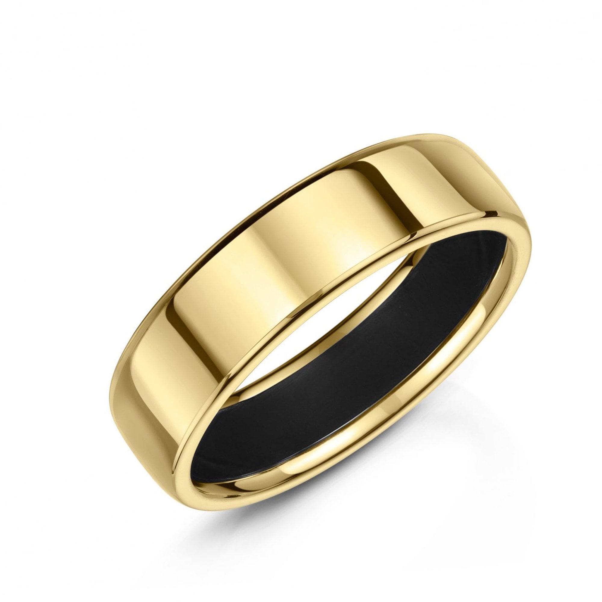 6mm 18ct Yellow Gold Polished Soft Court Band Ring With Zirconium Inside