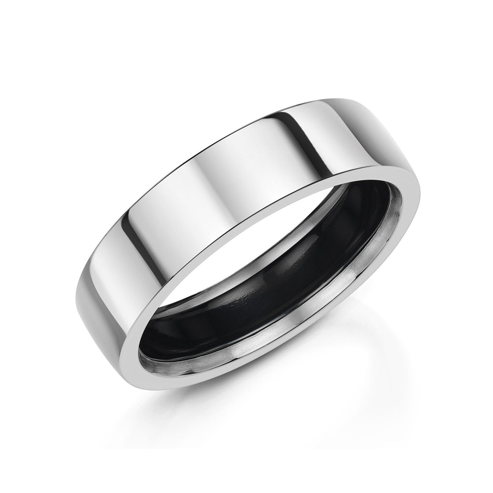 6mm 9ct White Gold Flat Top Polished Band Ring With Zirconium Inside