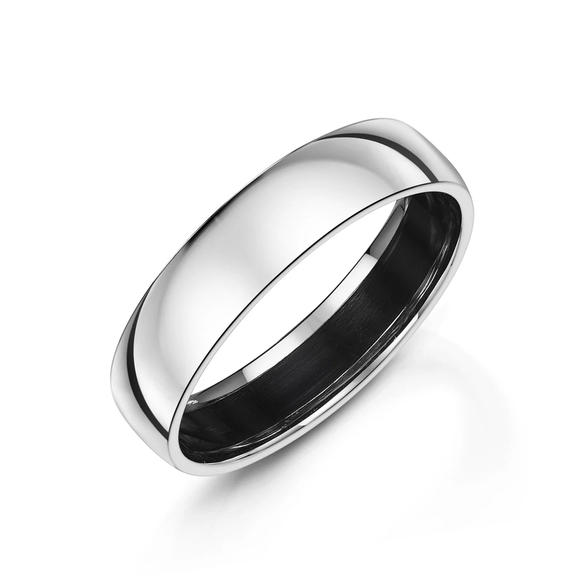6mm Platinum Polished Soft Court Band Ring With Zirconium Inside
