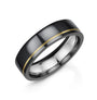 6mm Polished Flat Top Zirconium Band Ring With a 1mm Offset Inlay of 18ct Yellow Gold