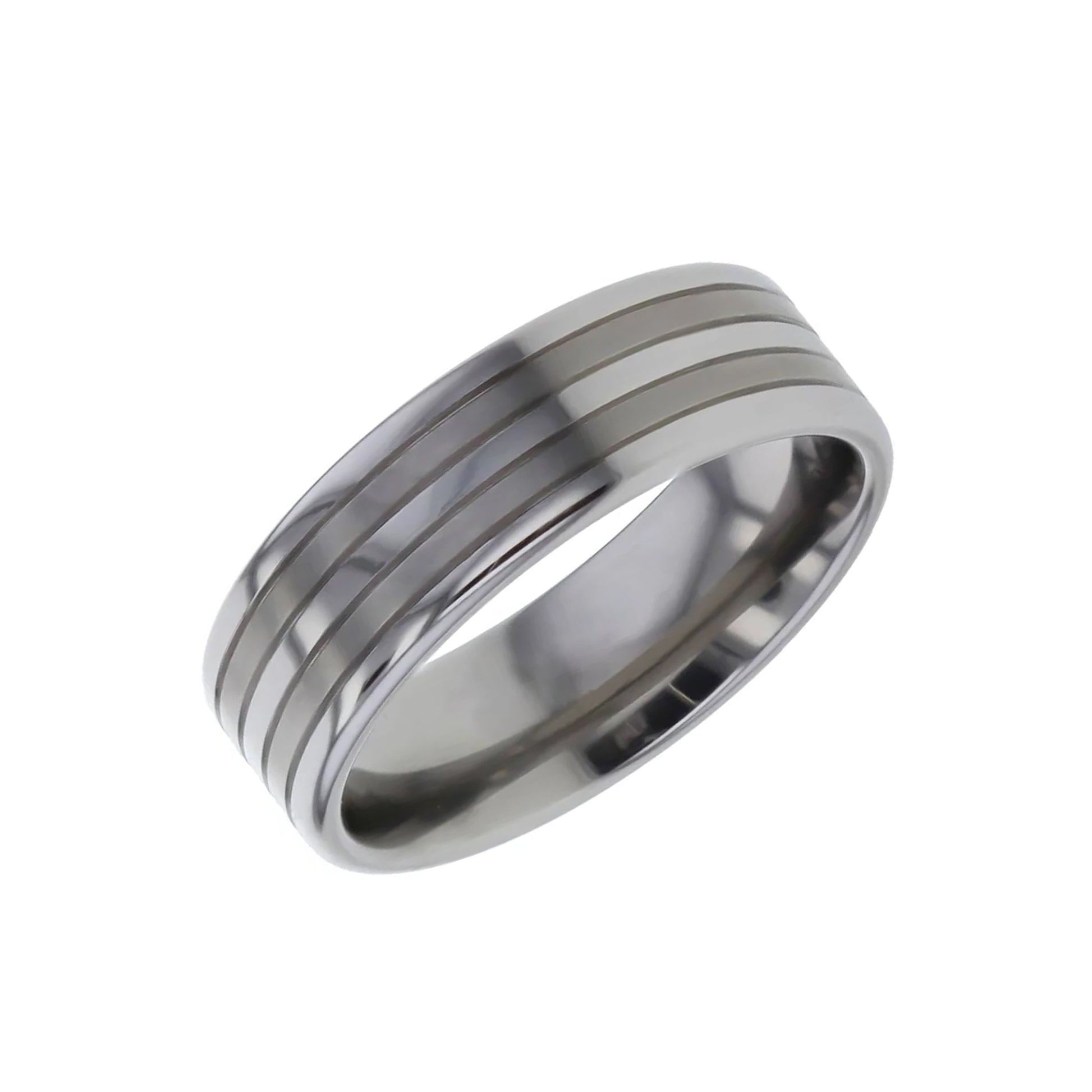 7mm Polished Titanium Ring With Two Satin Bands