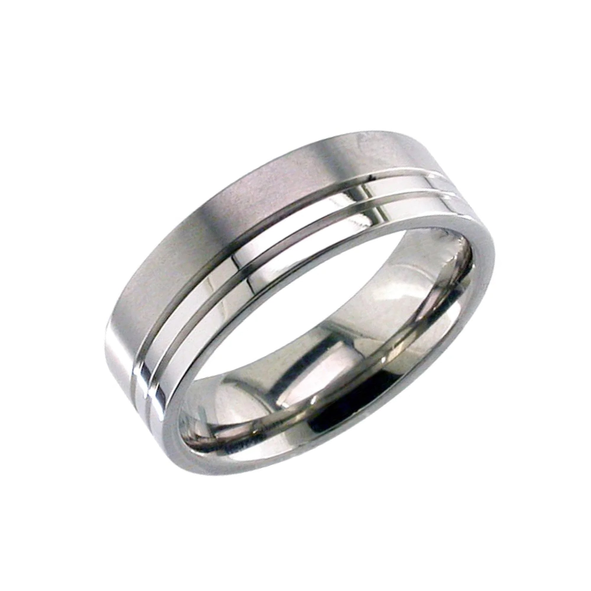 7mm Titanium Flat Profile Ring with Offset Twin Grooves