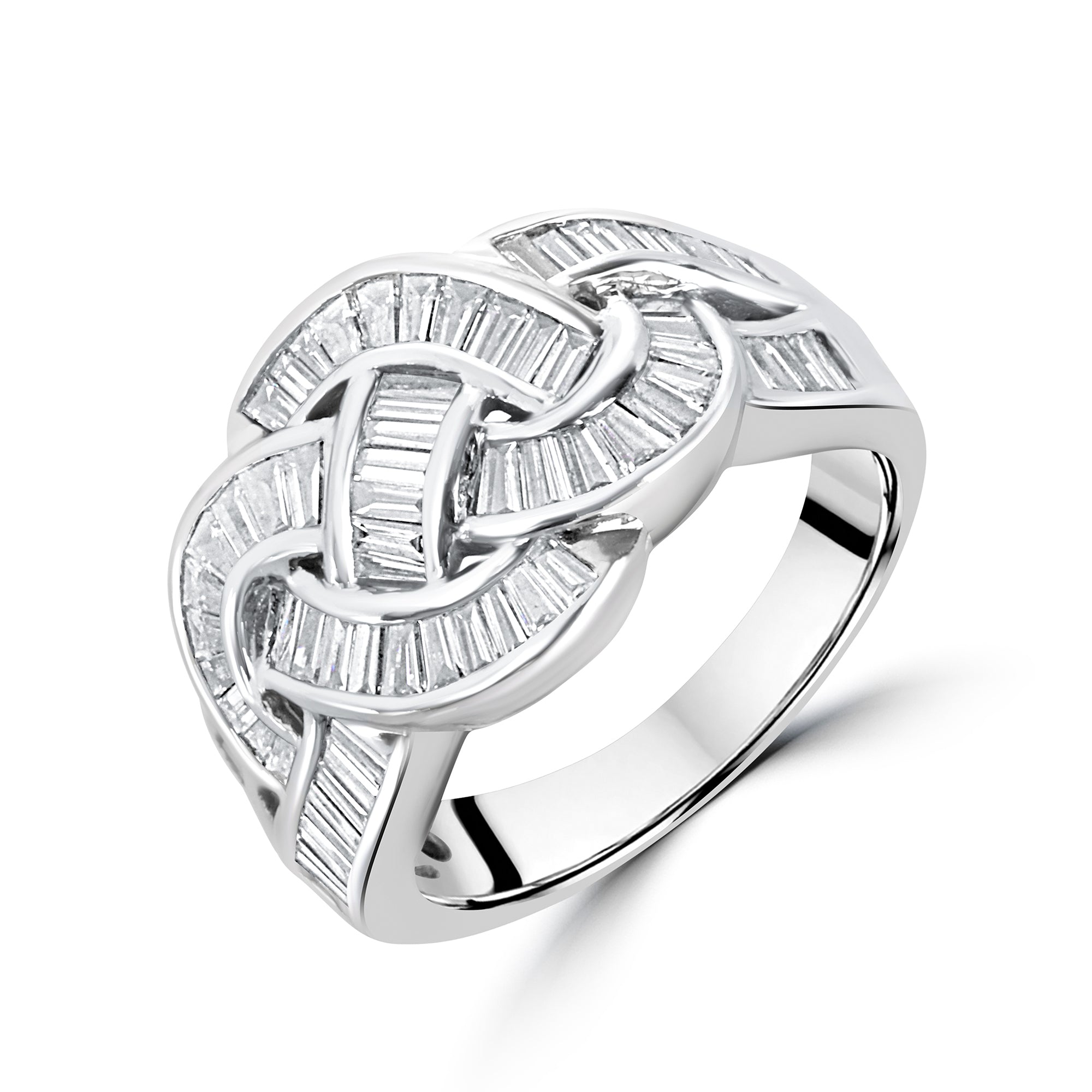 14ct White Gold Twisted Baguette Cut Diamond Pre-Owned Ring