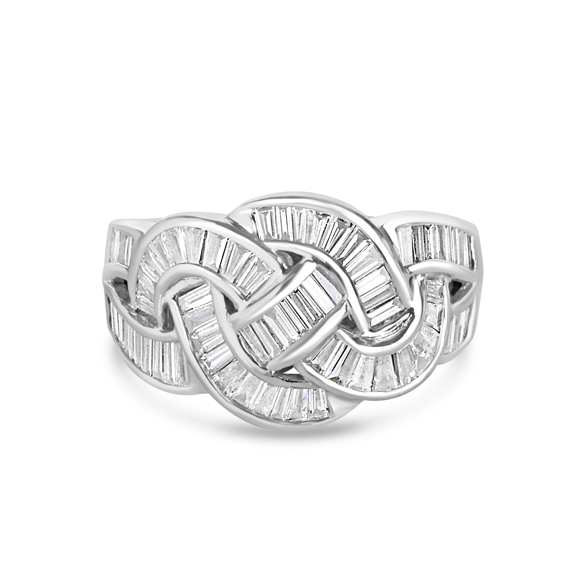 14ct White Gold Twisted Baguette Cut Diamond Pre-Owned Ring