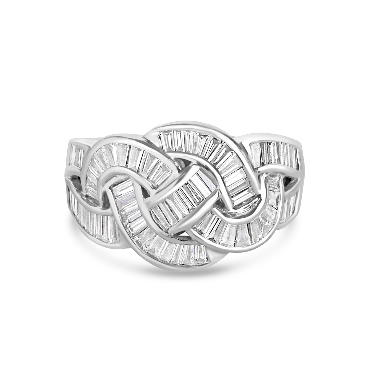 14ct White Gold Twisted Baguette Cut Diamond Pre-Owned Ring
